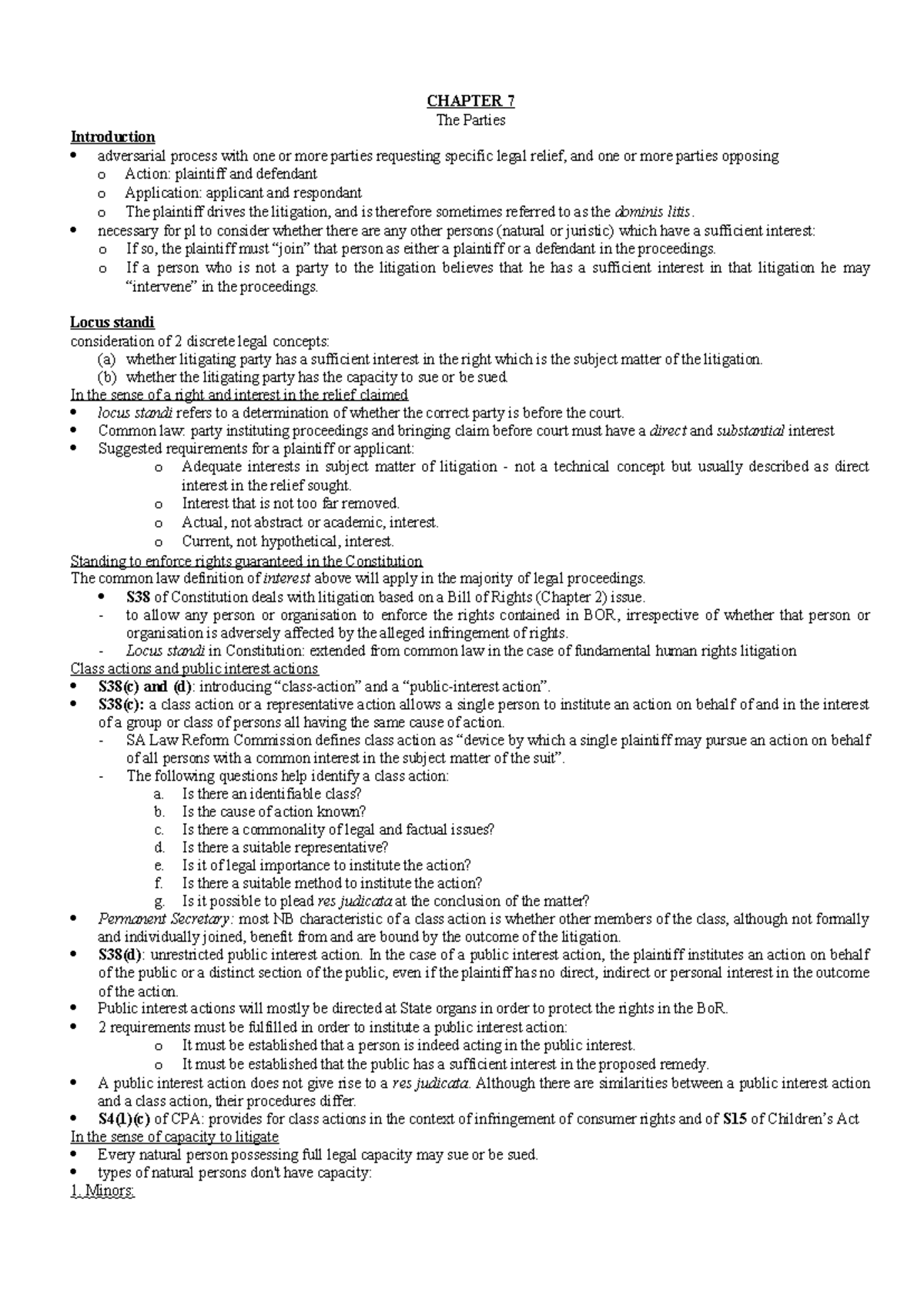 Chapter 7 summary 2 - CHAPTER 7 The Parties Introduction adversarial ...