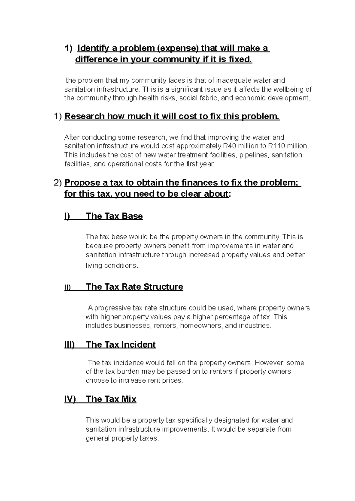 TAX Assignment PART D - 1) Identify a problem (expense) that will make ...