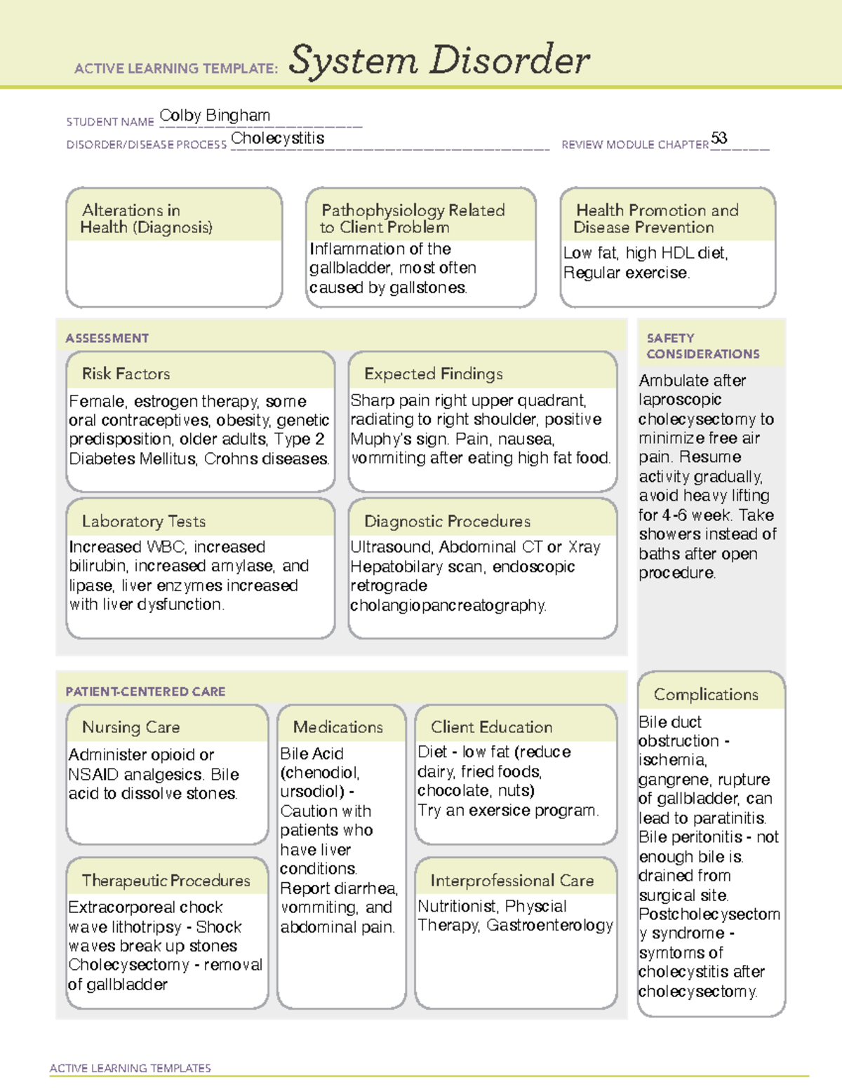 System-disorder -cholecystitis - Active Learning Templates System 