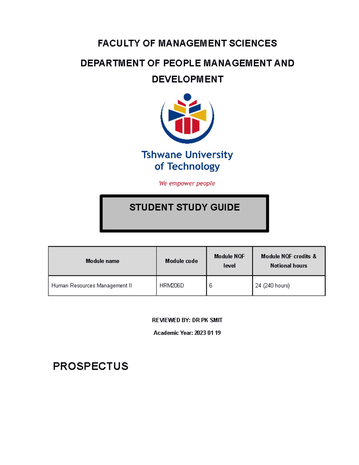 HRM206D Study Guide 2023 01 19 - Copy - FACULTY OF MANAGEMENT SCIENCES ...