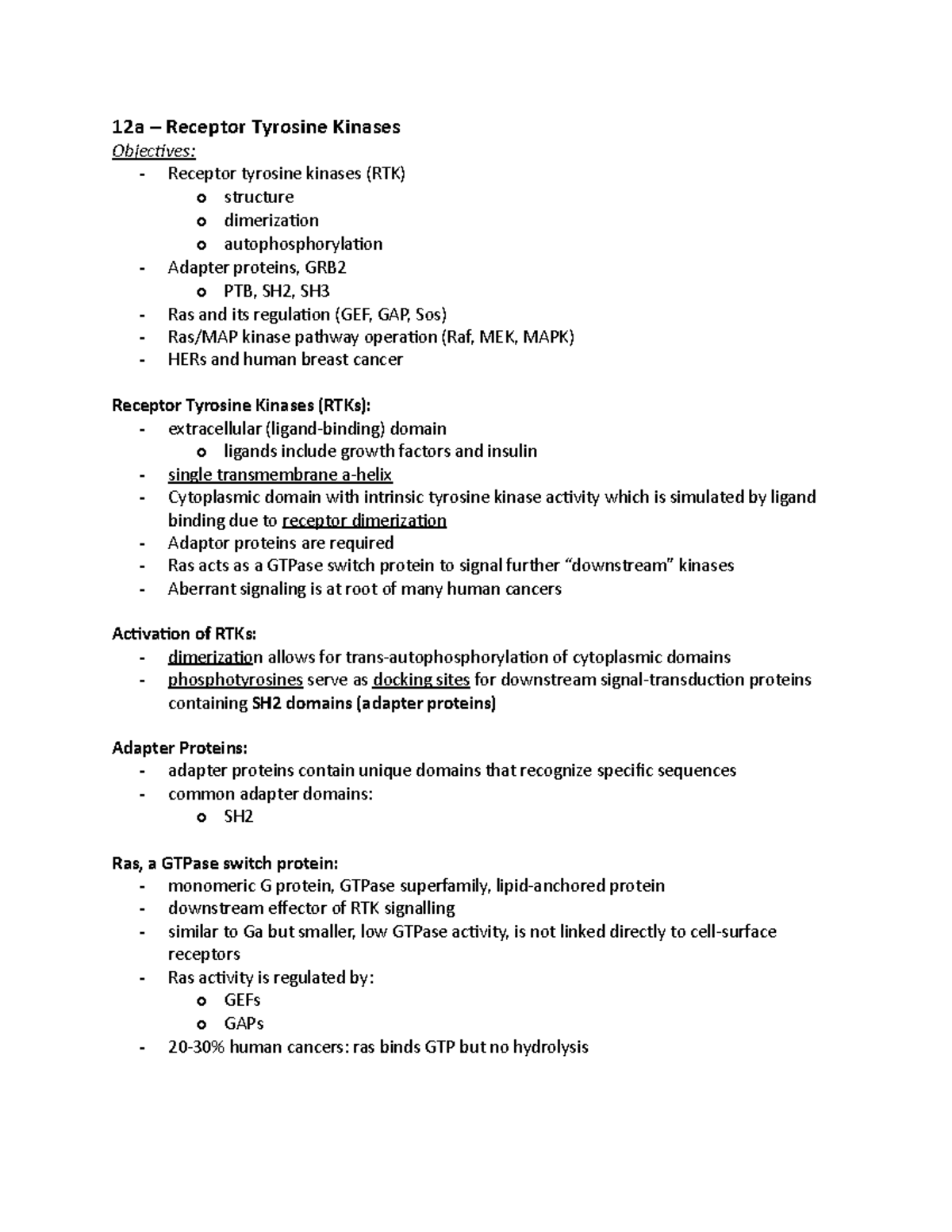 Week 12 - RTKs and Apoptosis - 12a – Receptor Tyrosine Kinases ...
