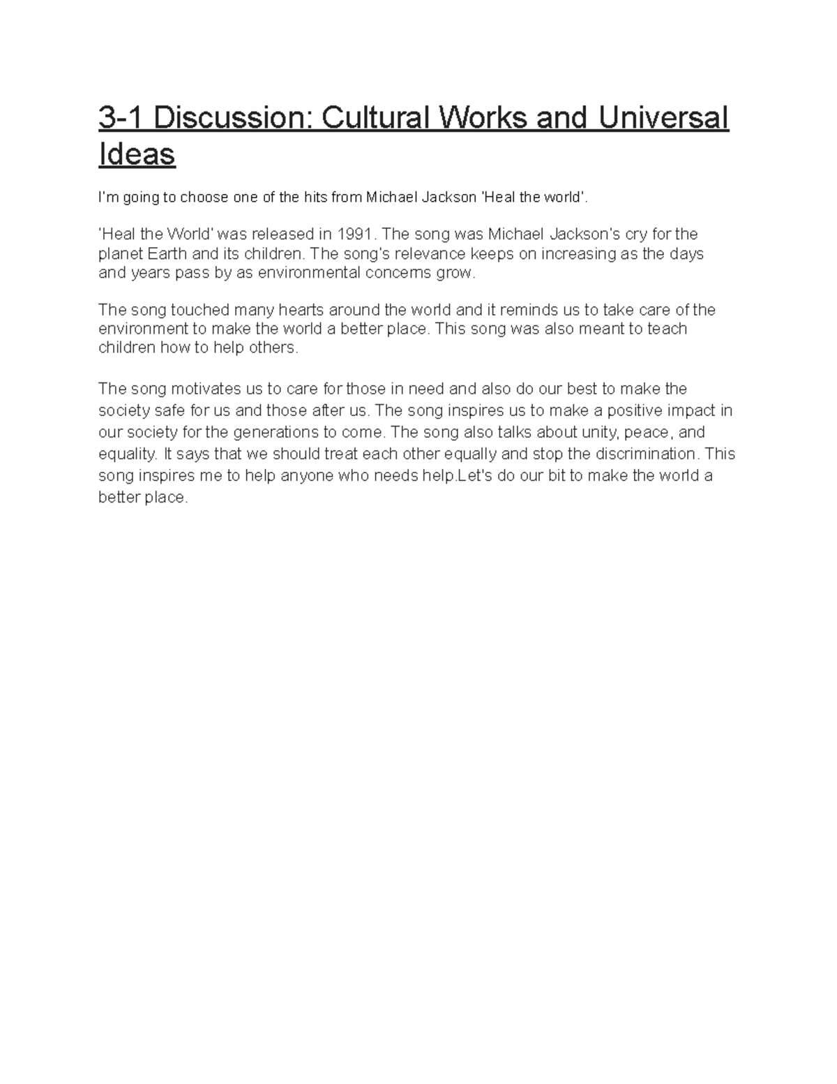 31 Discussion Cultural Works and Universal Ideas 31 Discussion