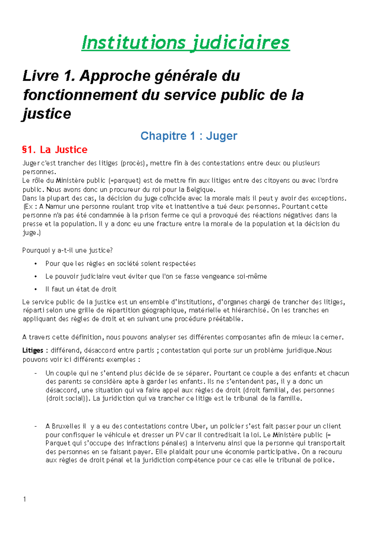 Institutions notes de cours - Institutions judiciaires Livre 1 ...