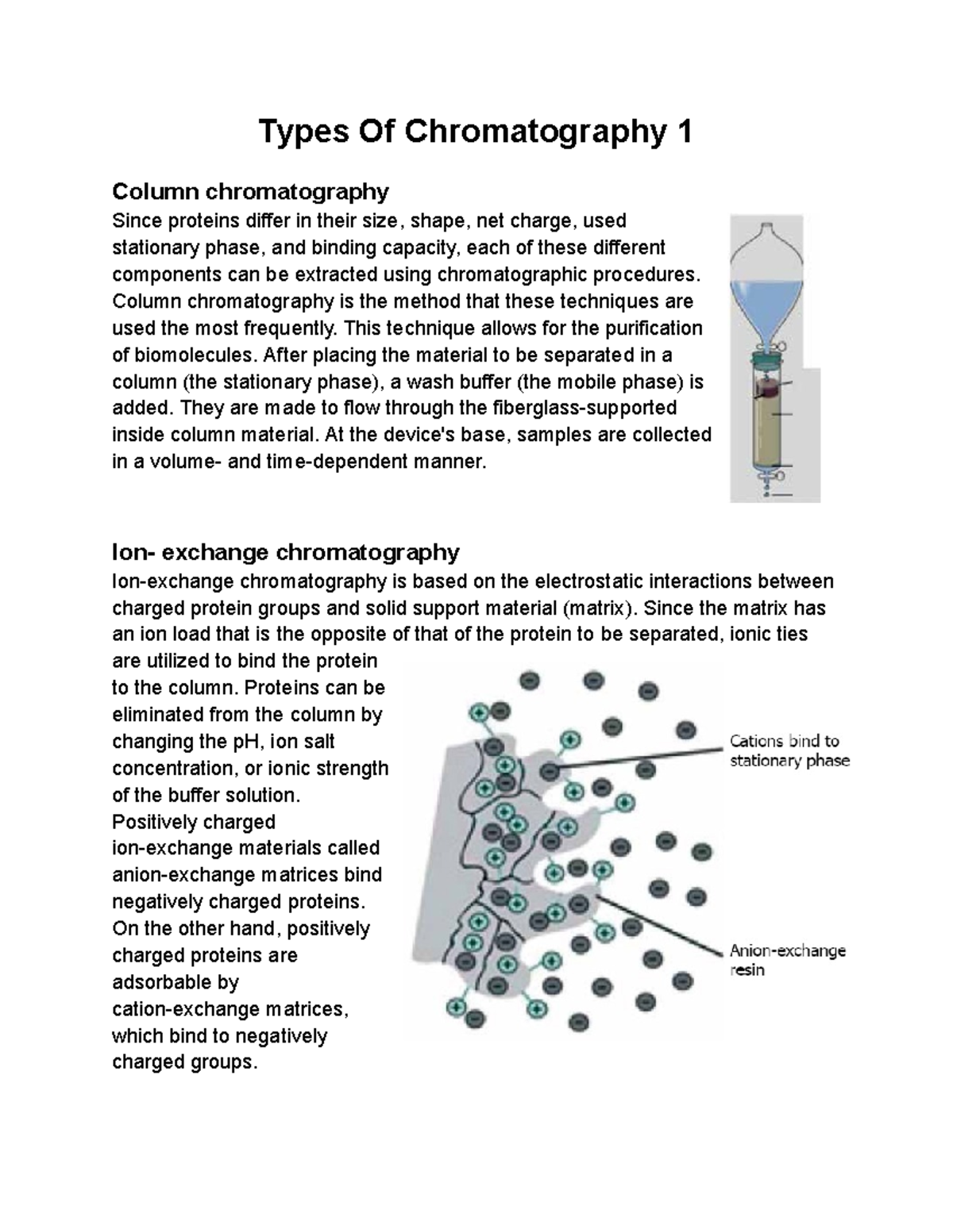 Types Of Chromatography 1 Chemistry Types Of Chromatography 1