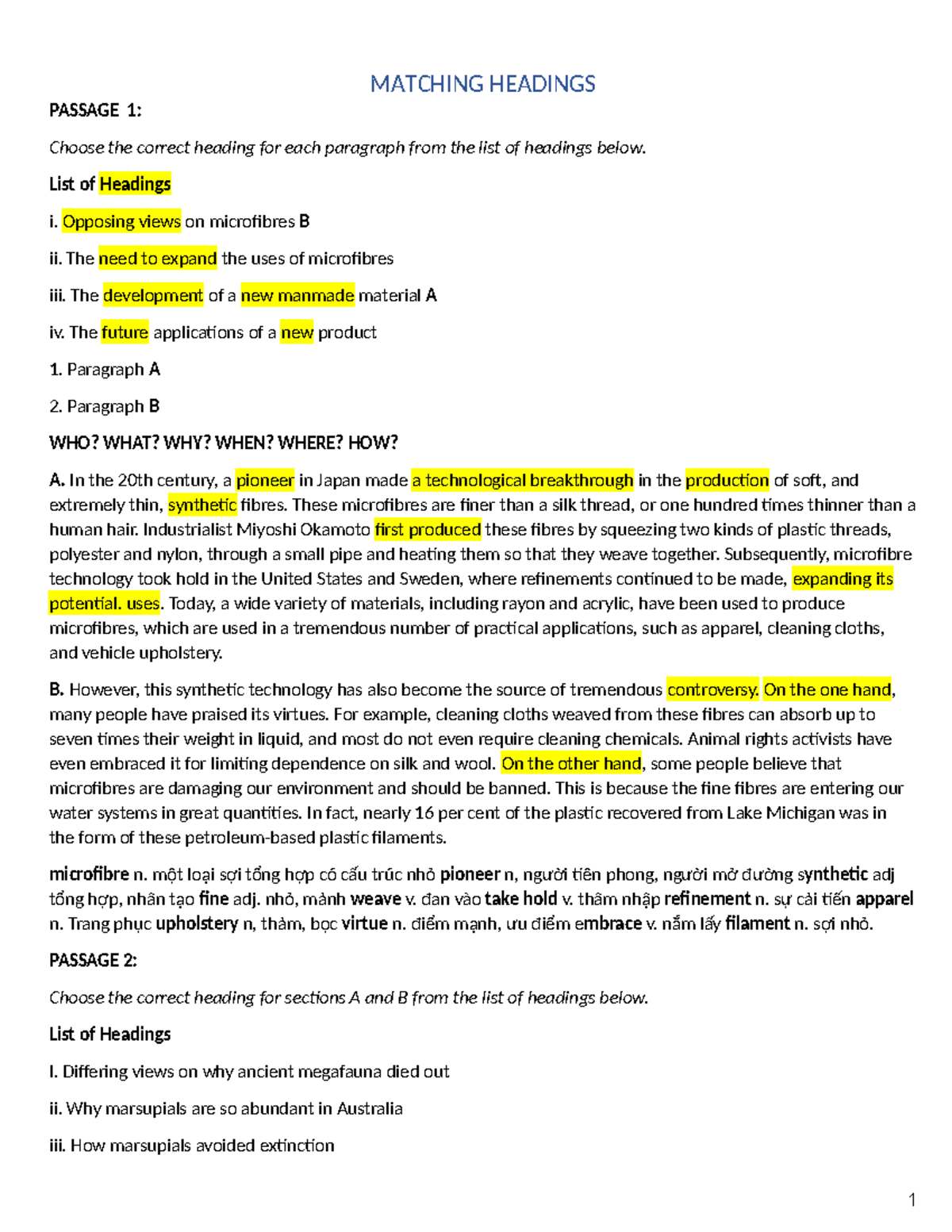 U9-1 - MATCHING HEADINGS PASSAGE 1: Choose the correct heading for each ...