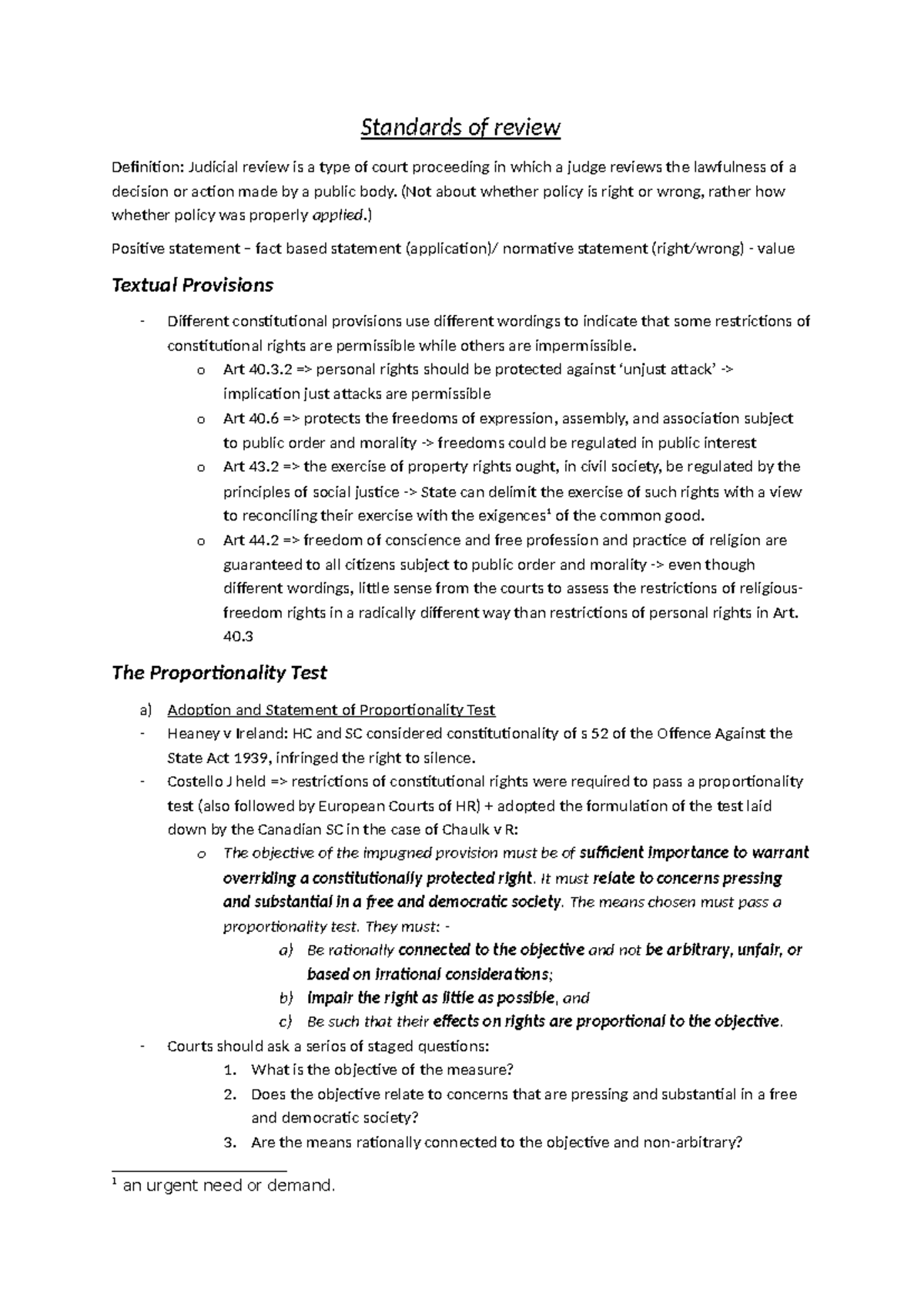 Topic 4 - notes - Standards of review Definition: Judicial review is a ...