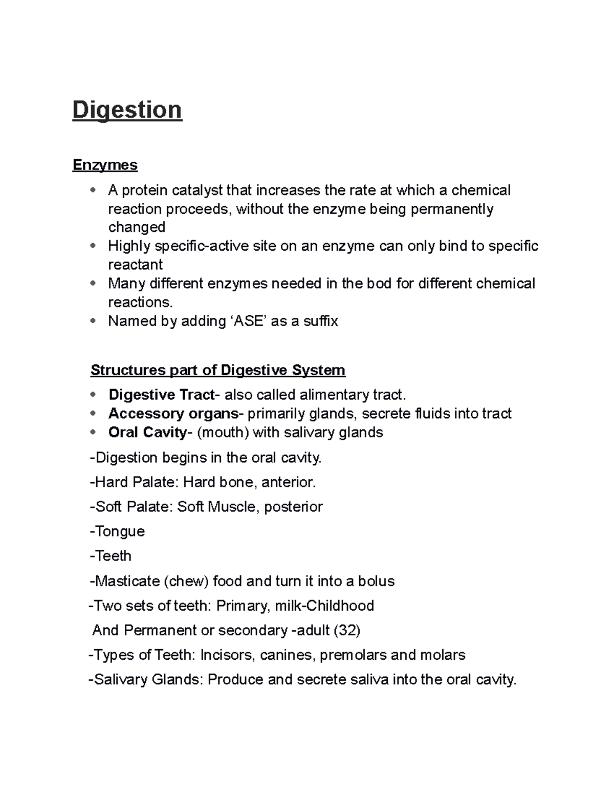 Digestion Lecture notes 6 Digestion Enzymes A protein catalyst that