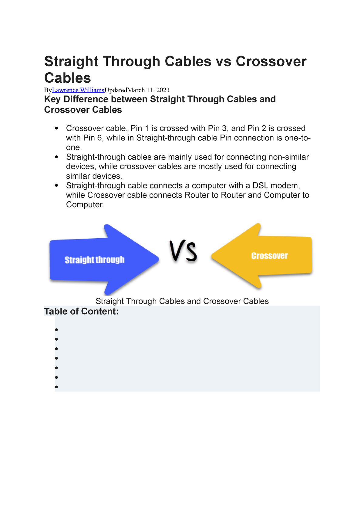 Straight Through Cables vs Crossover Cables - Straight Through Cables vs  Crossover Cables ByLawrence - Studocu