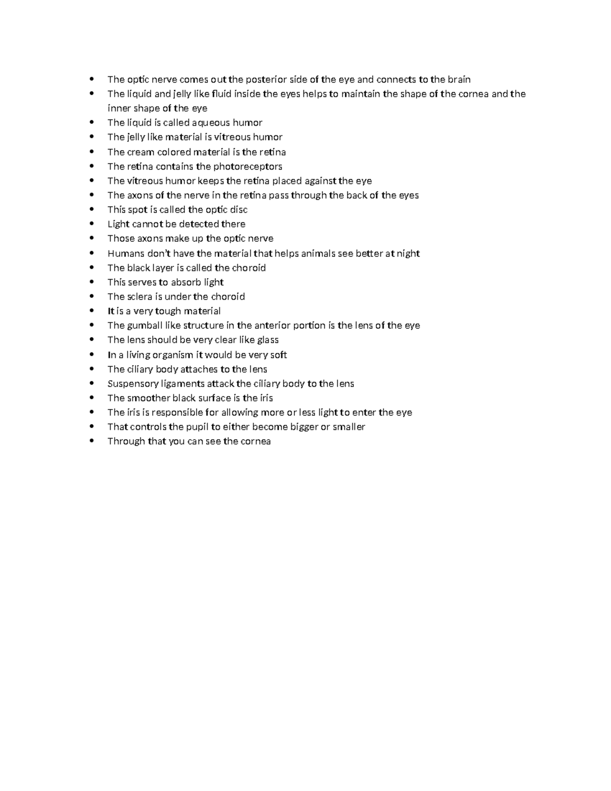 Cow eye dissection notes - The optic nerve comes out the posterior side ...