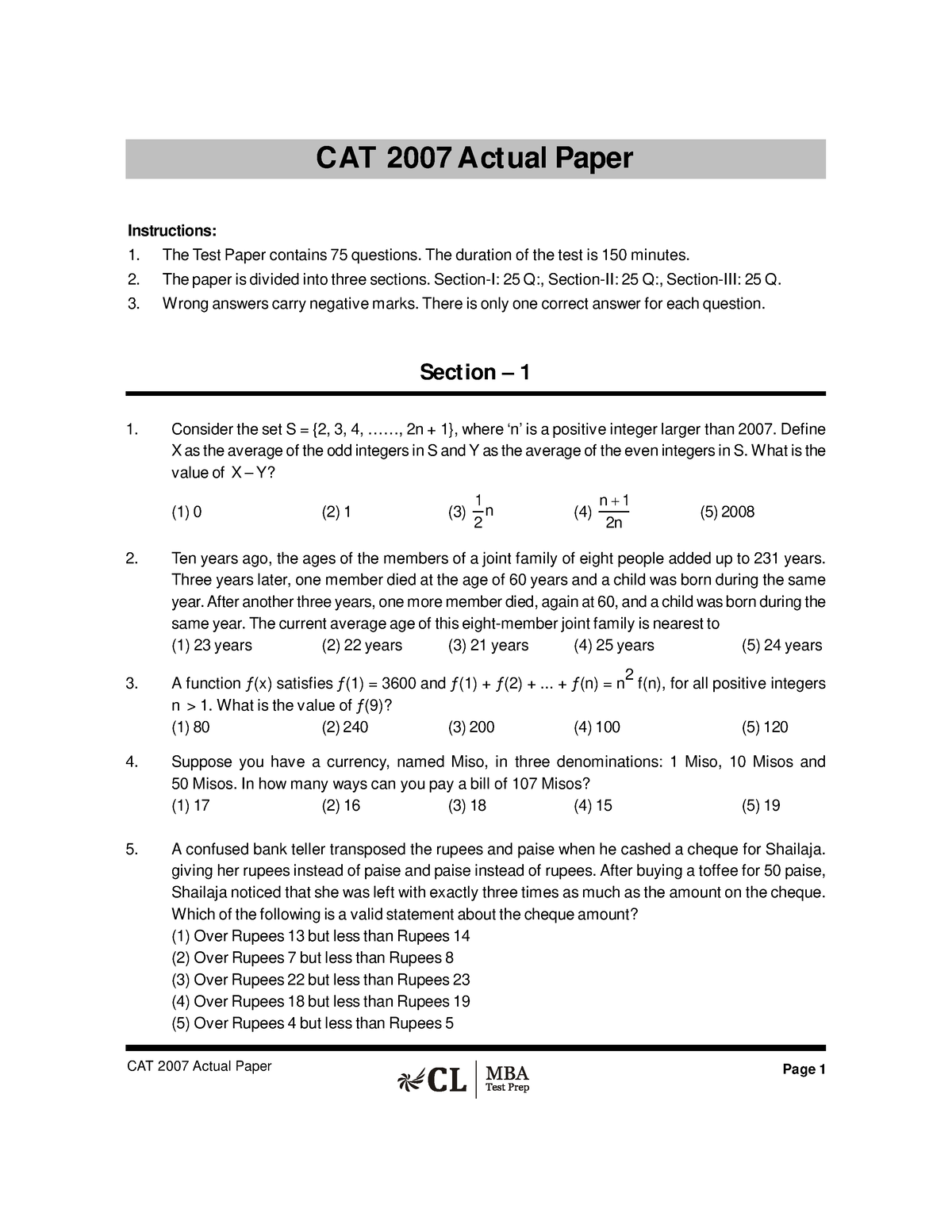 CAT 2007 Questions - Integrated Chinese 1 Textbook - CAT 2007 Actual ...