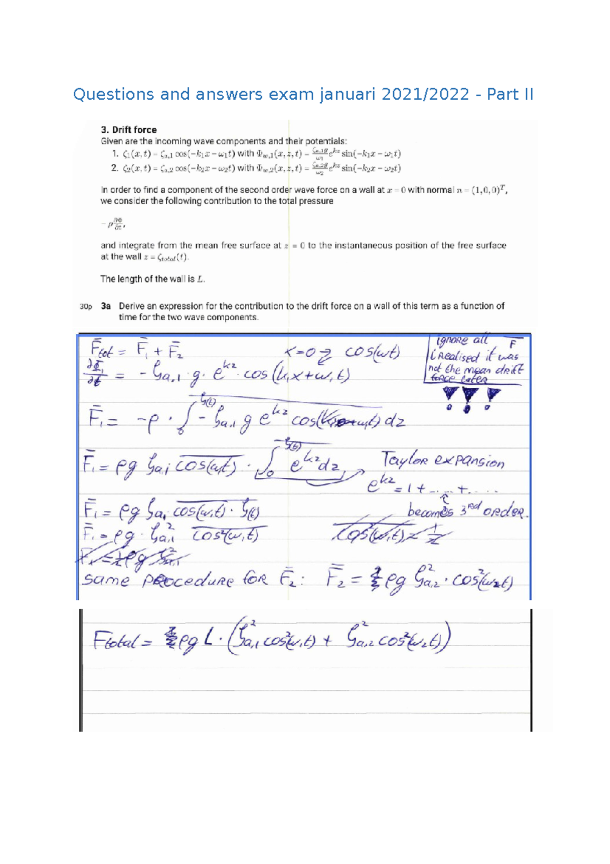 Exam January 2022 - Answers - Part II - Motions & Loading Of Structures ...