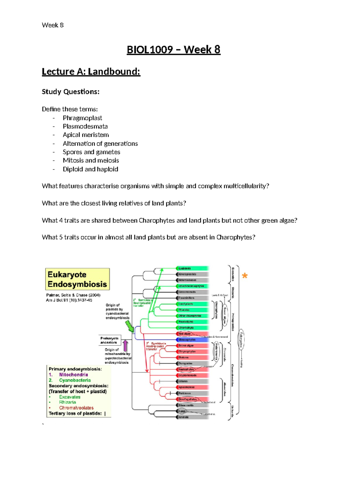 BIOL1009 - W8 Notes - BIOL1009 – Week 8 Lecture A: Landbound: Study ...