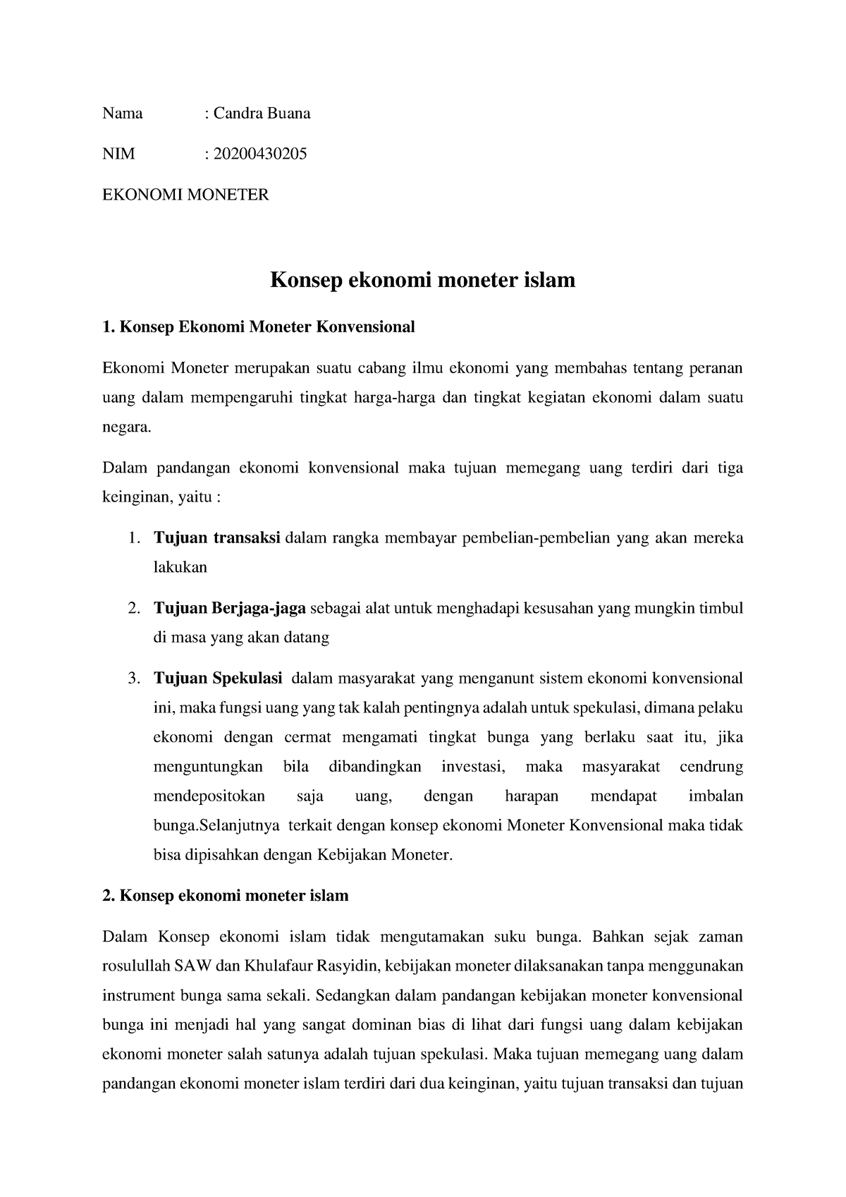 Konsep Ekonomi Moneter Islam - Nama : Candra Buana NIM : 20200430205 ...