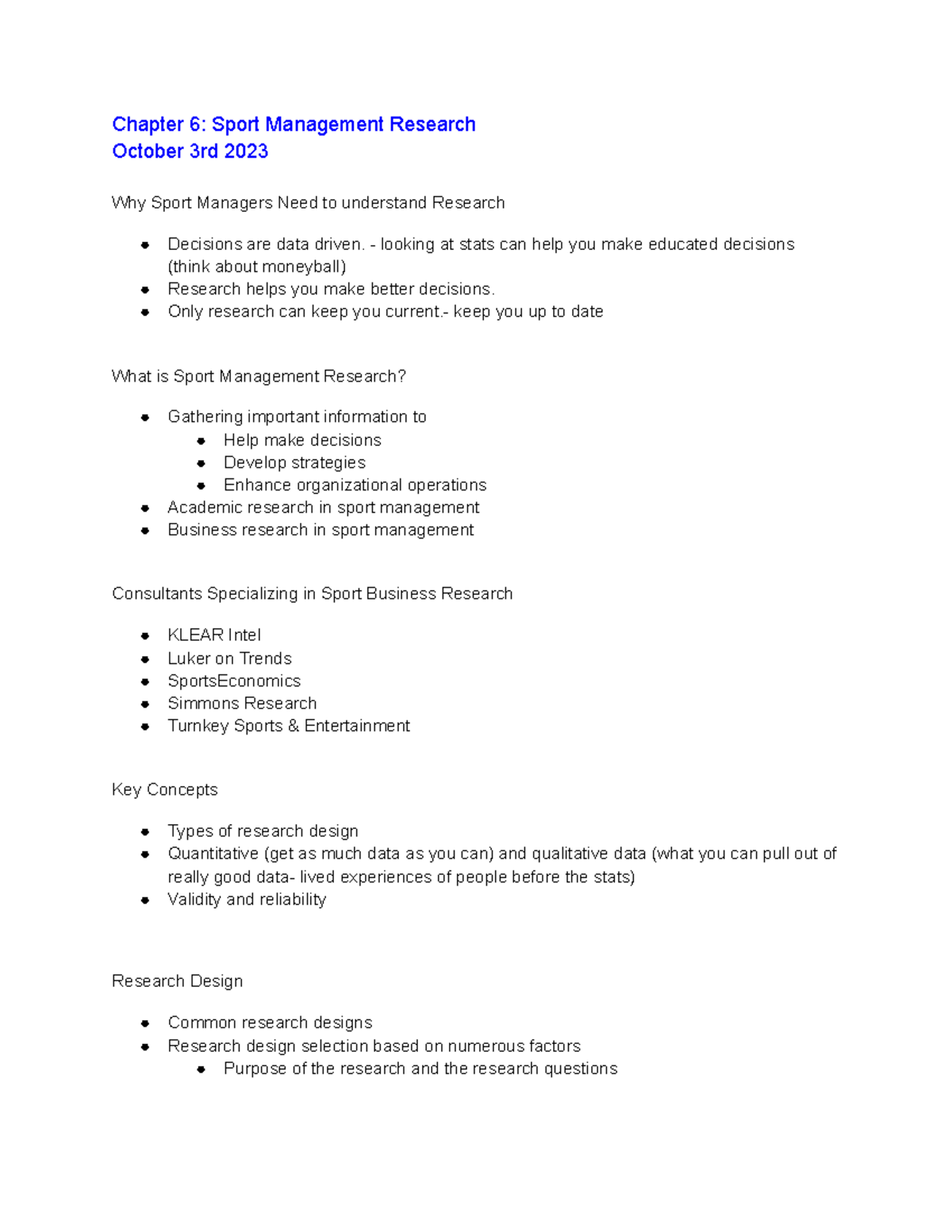 Chapter 6 Sport Management Research Chapter 6 Sport Management