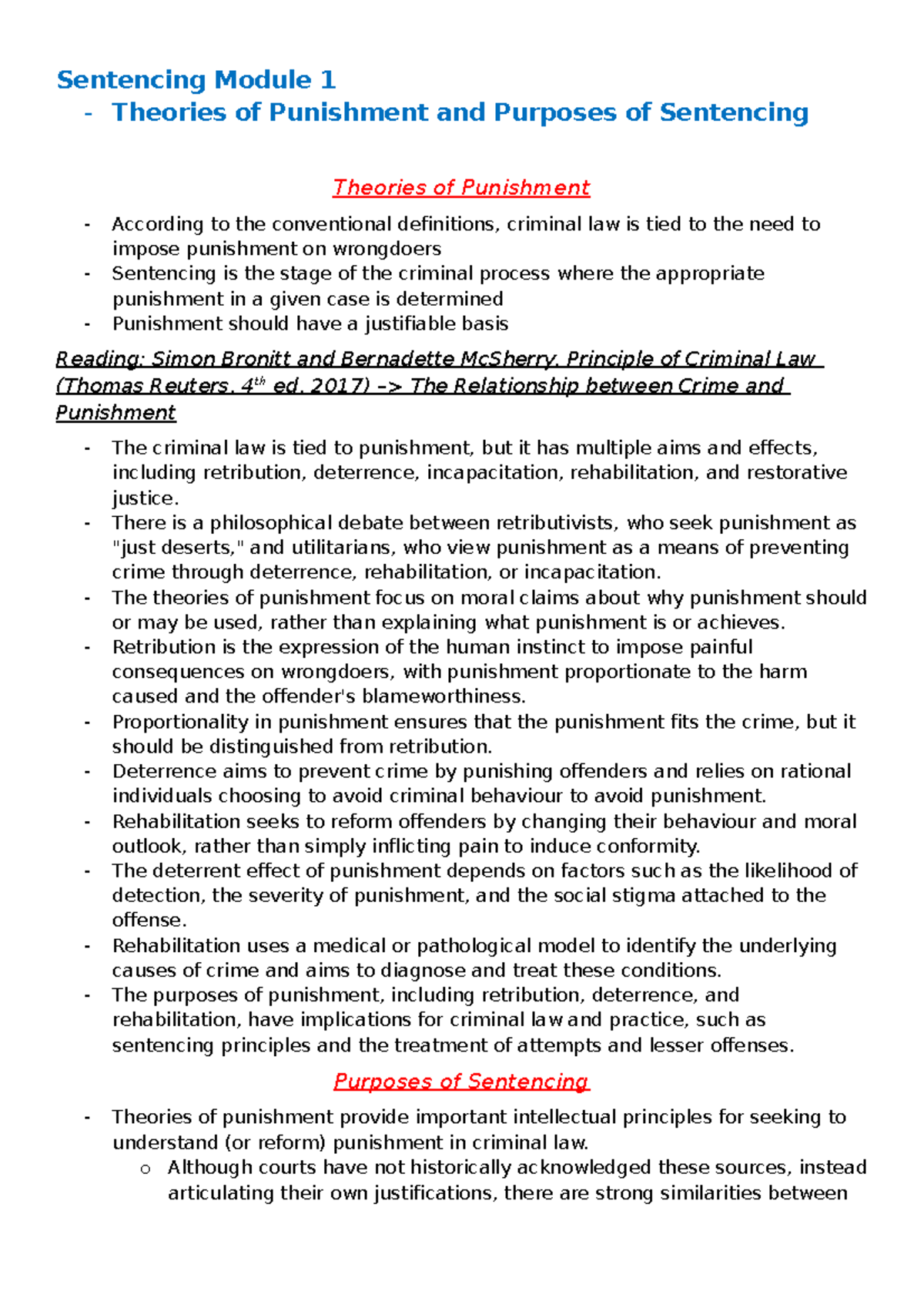Sentencing module notes - Sentencing Module 1 - Theories of Punishment ...