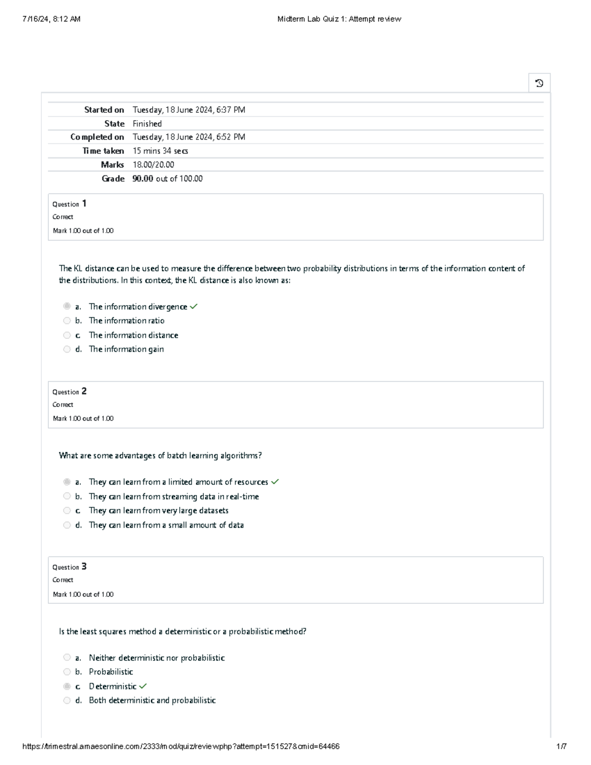 Midterm Lab Quiz 1 Attempt review - Started on Tuesday, 18 June 2024, 6 ...