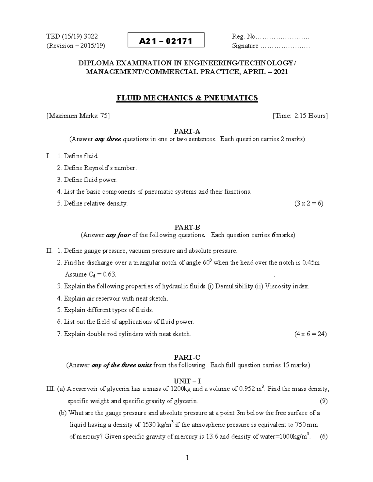Me 3 sem fluid mechanics pneumatics r15 3022 apr 2021 - 1 TED (15/19 ...