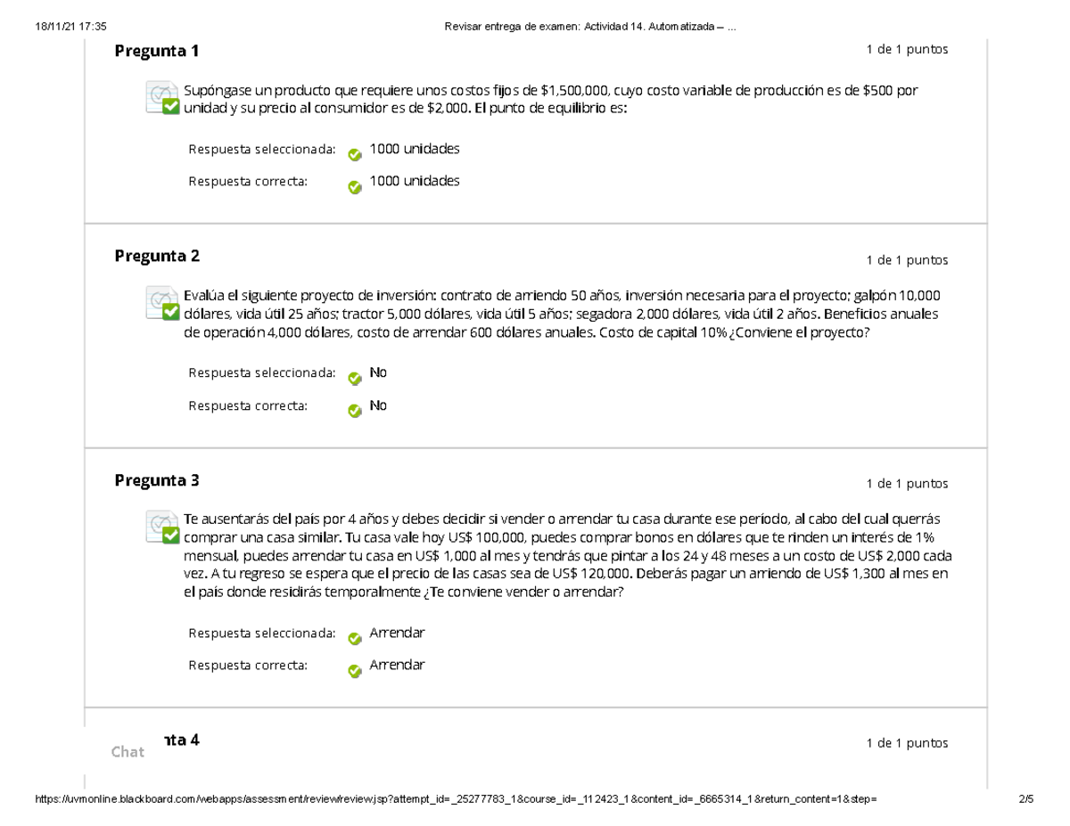 Actividad 14. Automatizada – - Pregunta 1 Respuesta Seleccionada ...