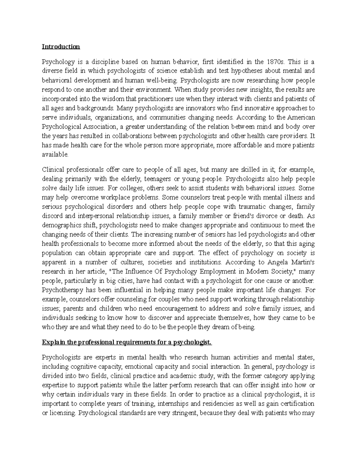 46712 psychologists professional - Introduction Psychology is a ...