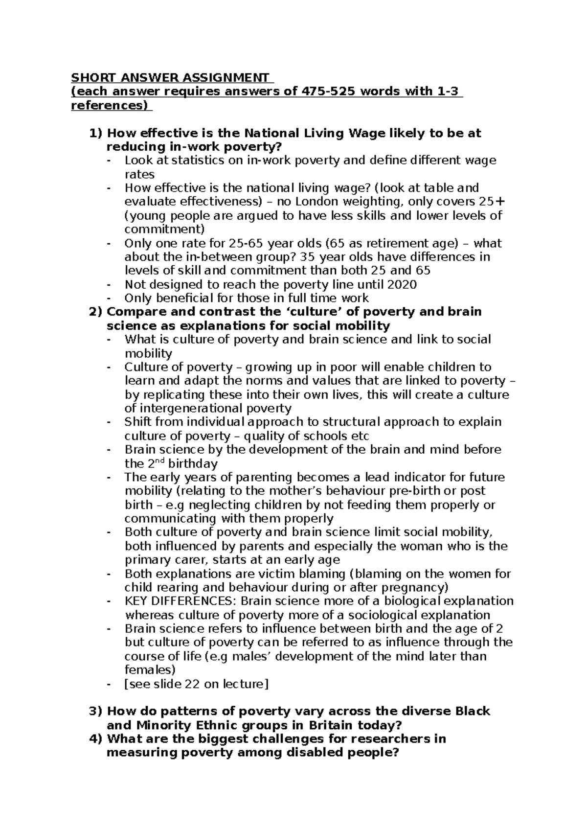 Short Answer Assignment PLAN SHORT ANSWER ASSIGNMENT (each answer requires answers of 475525