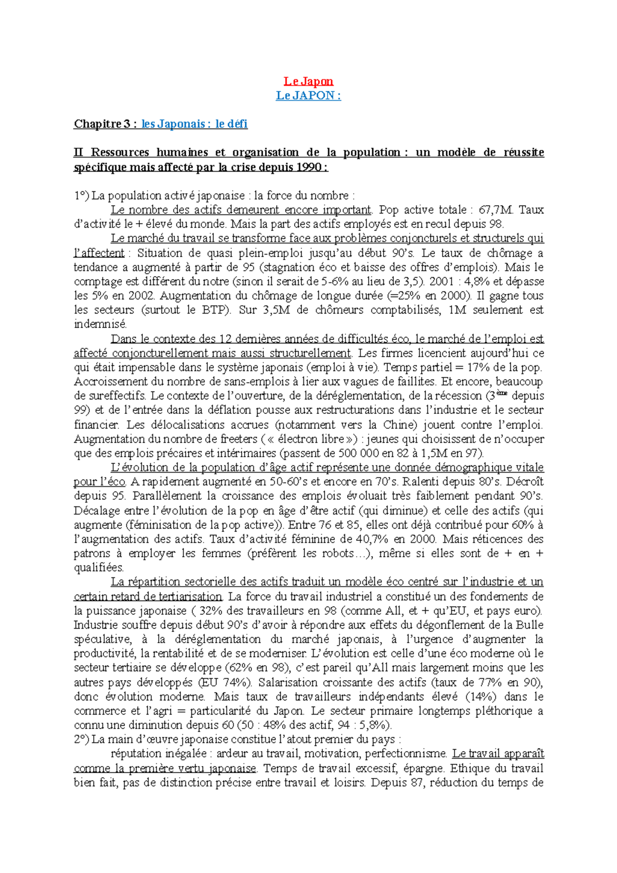 Le Japon 3 Cours géographie Le Japon Le JAPON Chapitre 3 les