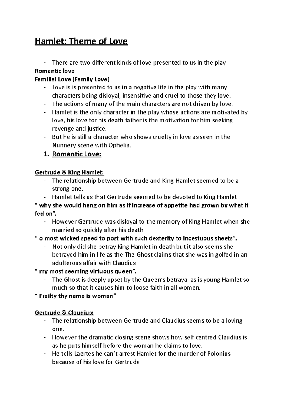 Hamlet Theme of love Hamlet Theme of Love There are two different