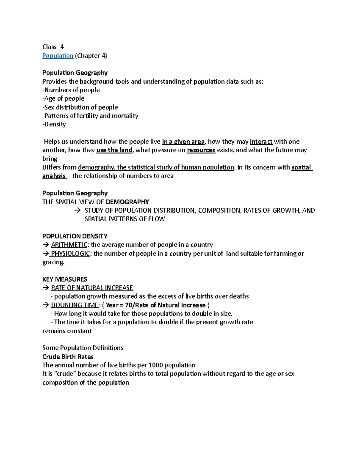 Chapter 4 human geography - Class_4 Population (Chapter 4) Population ...