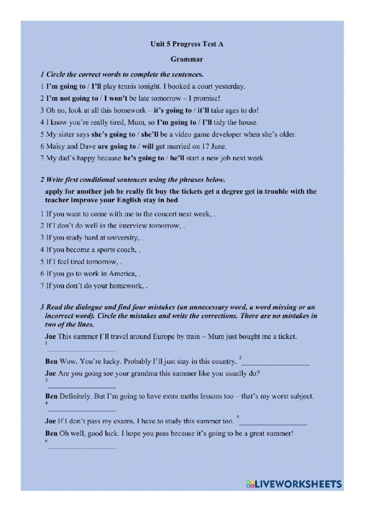Document - grammar excercices - Unit 5 Progress Test A Grammar 1 Circle ...