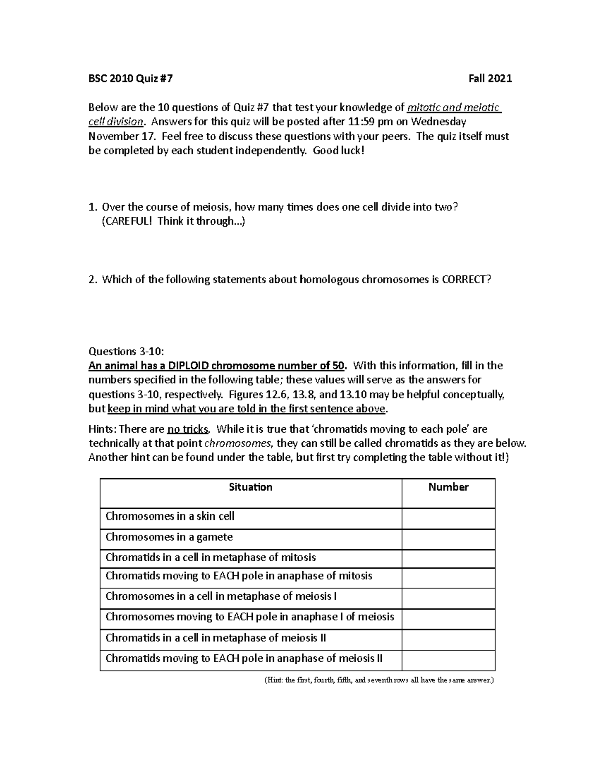 BSC 2010 Quiz #7 Questions Fall 2021 Go Get Em Cowboy - BSC 2010 Quiz ...