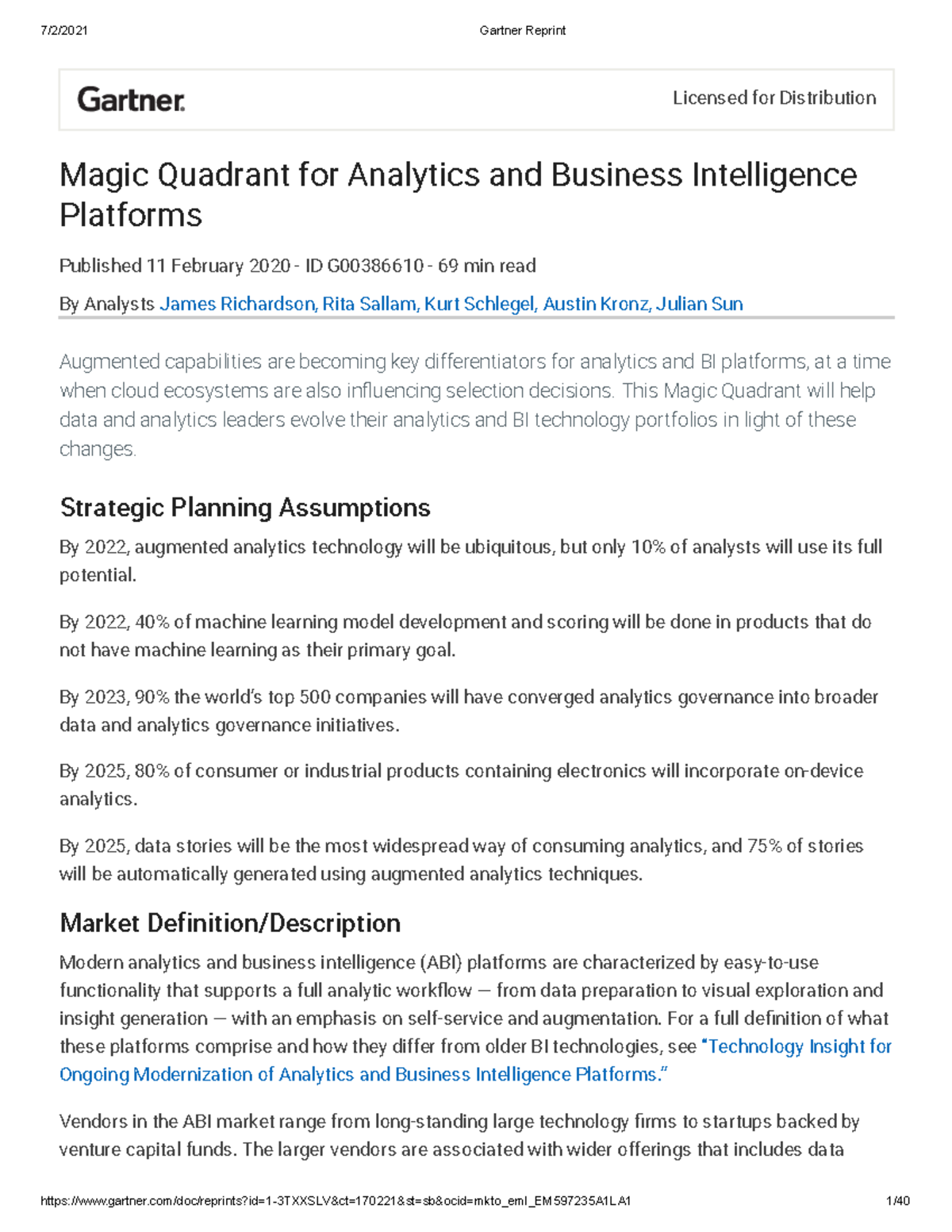 Gartner Analytics and BI Feb 2020 - Licensed for Distribution Magic ...