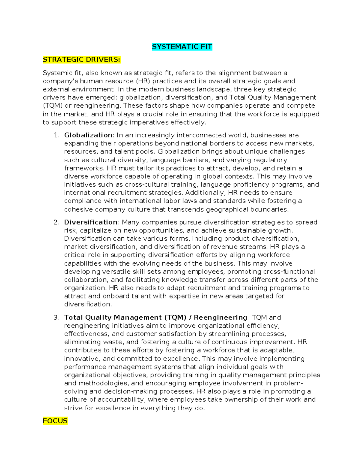 Systematic FIT - SYSTEMATIC FIT STRATEGIC DRIVERS: Systemic fit, also ...