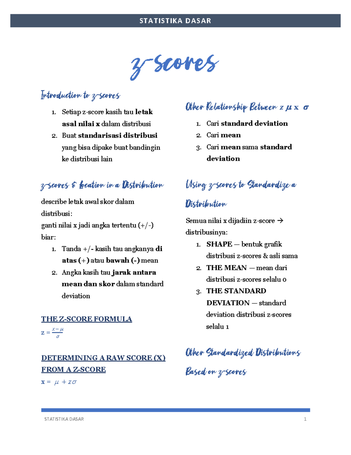 Chapter 5 z-Scores - z-scores - STATISTIKA DASAR 1 STATISTIKA DASAR z ...