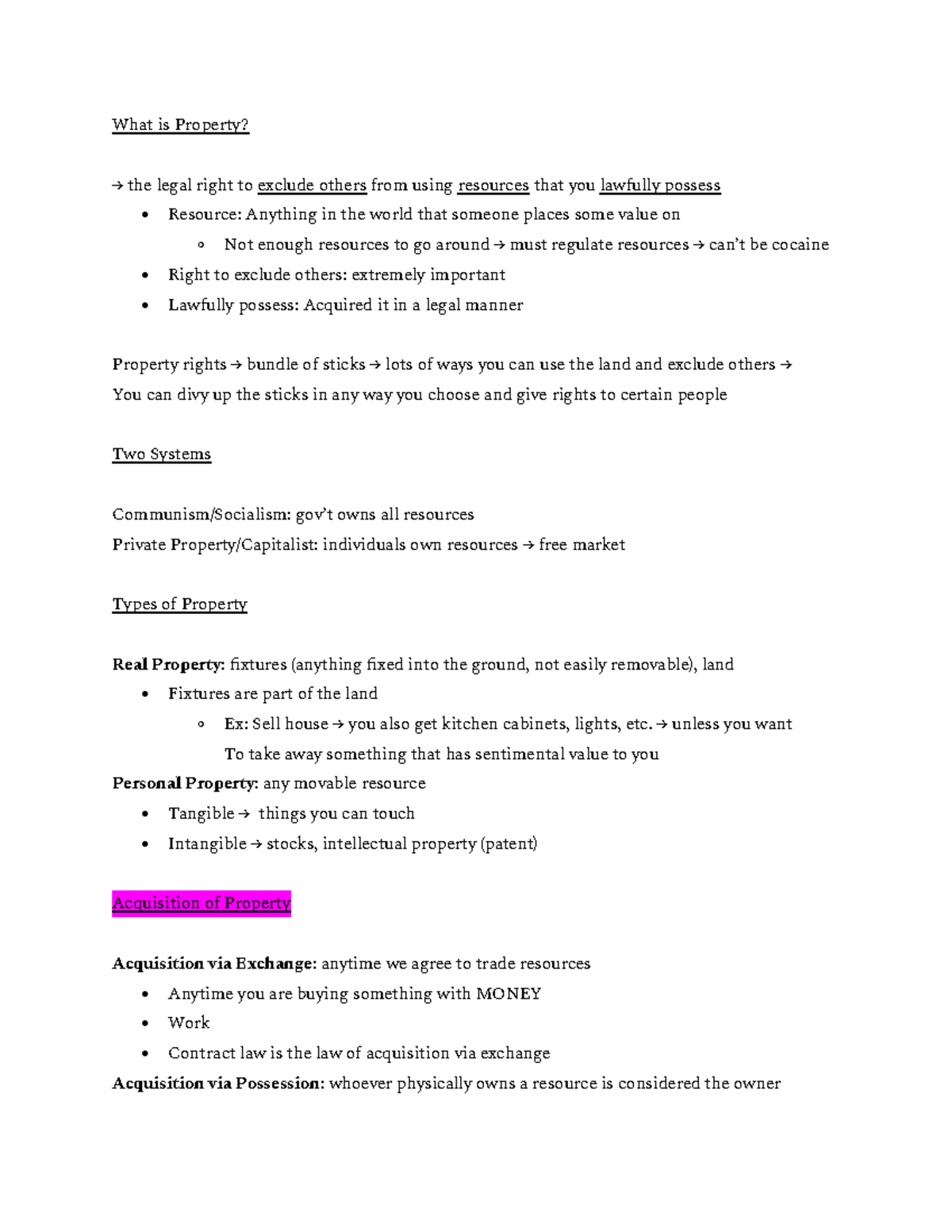 Property Law Lecture Notes What is Property? → the legal right to