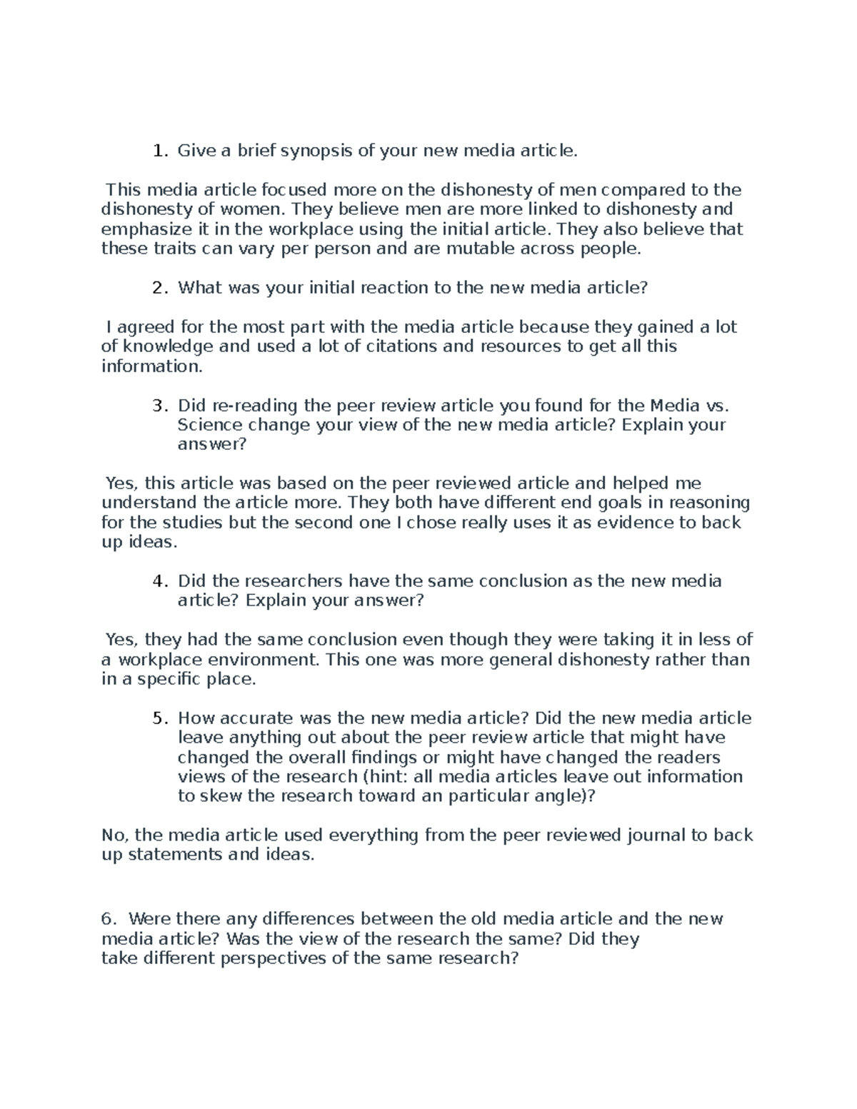Media vs. Science - Give a brief synopsis of your new media article ...