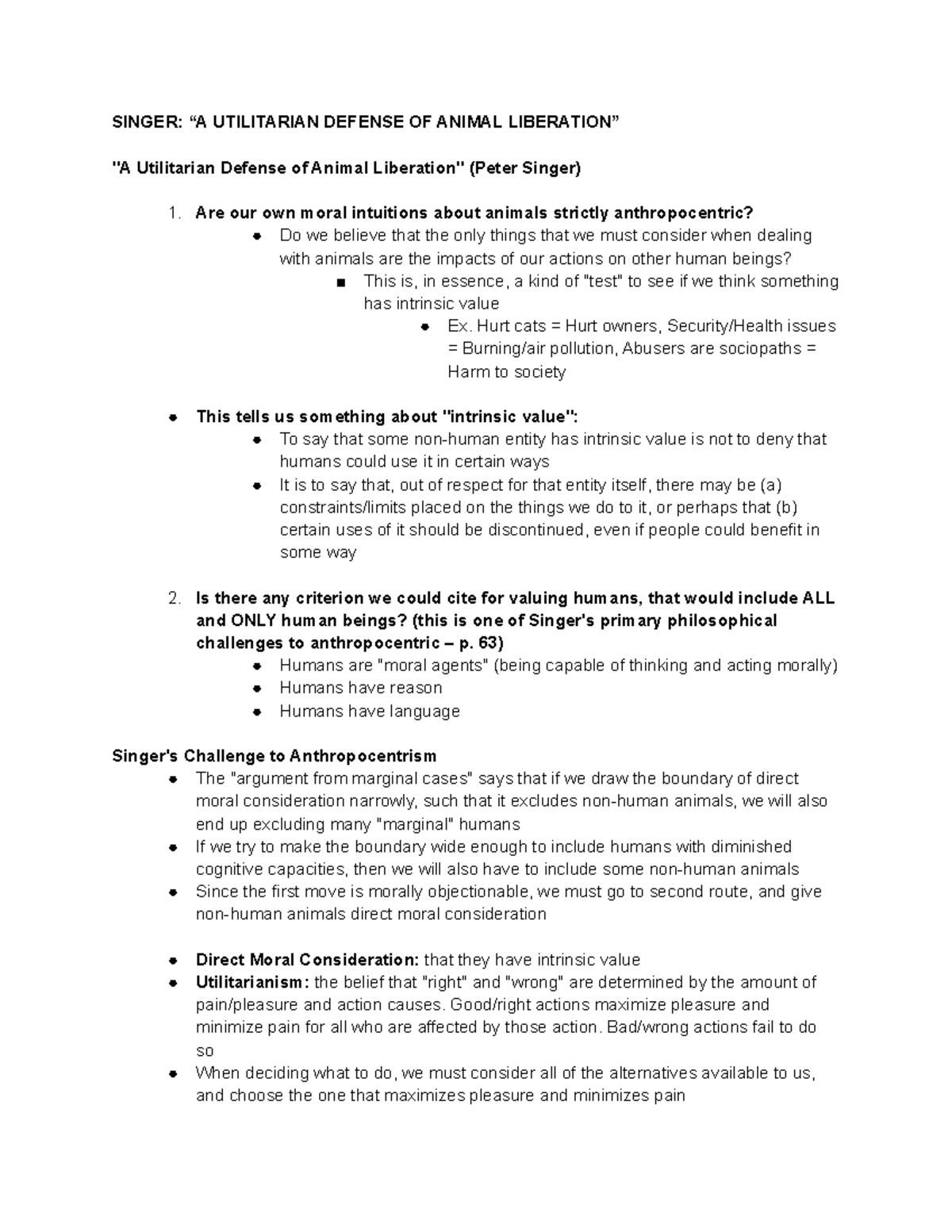 Singer “A Utilitarian Defense OF Animal Liberation” - Deprecated API ...