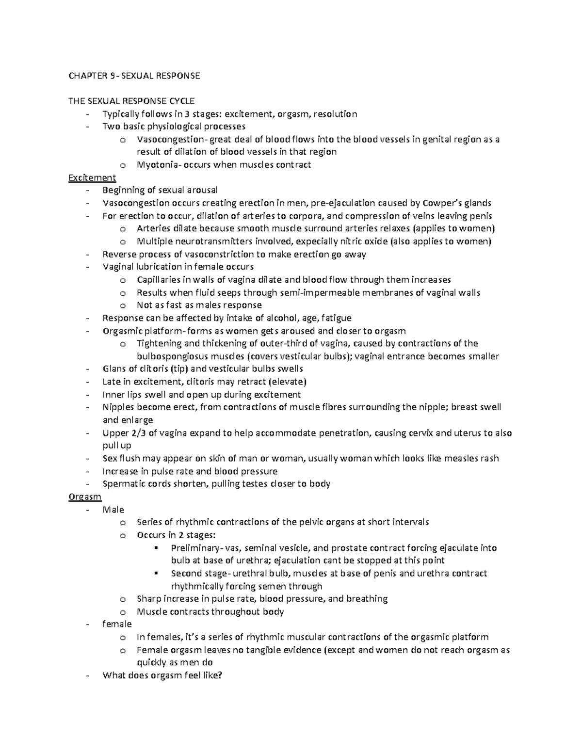 Human sexuality 2075 9 - Lecture notes 9 - CHAPTER 9‐ SEXUAL RESPONSE ...