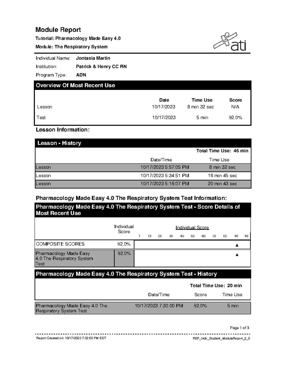 Respiratory Pharm ATI - Module Report Tutorial: Pharmacology Made Easy ...