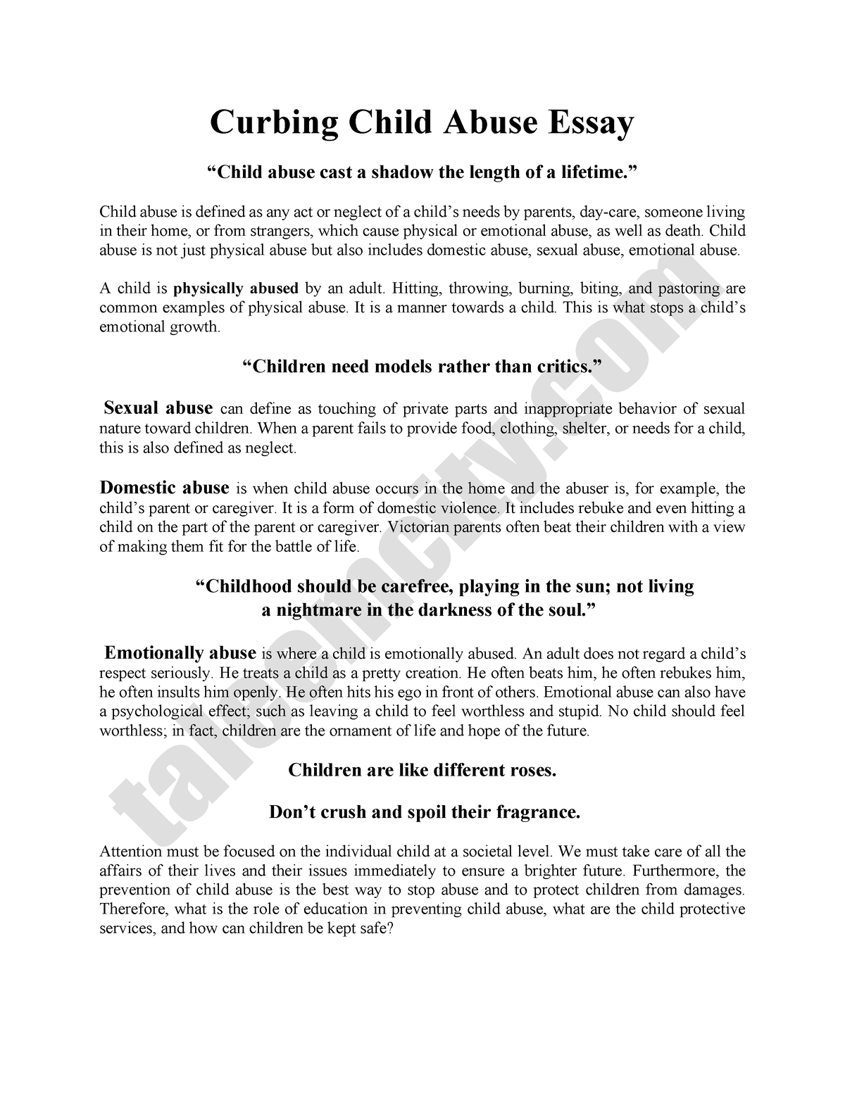 curbing child abusing essay with quotations