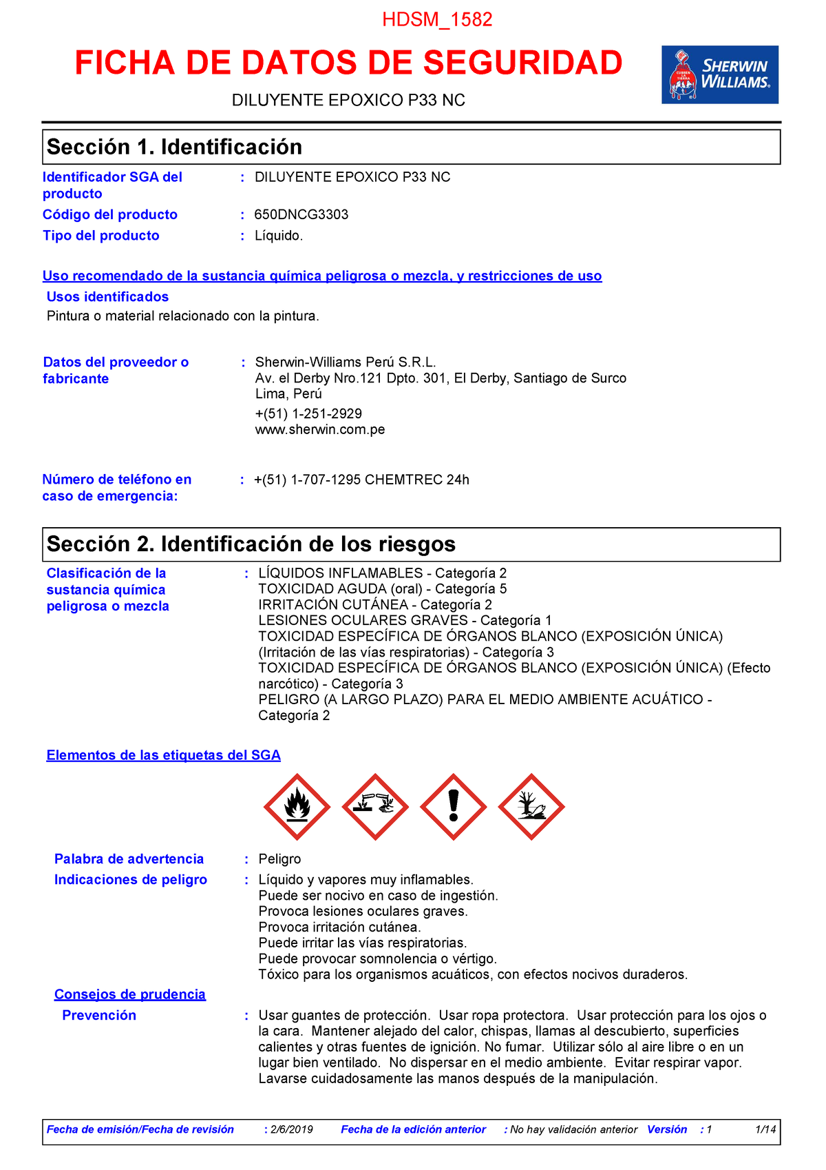 Msds Diluyente Epoxico P Nc Ficha De Datos De Seguridad Secci N Identificaci N