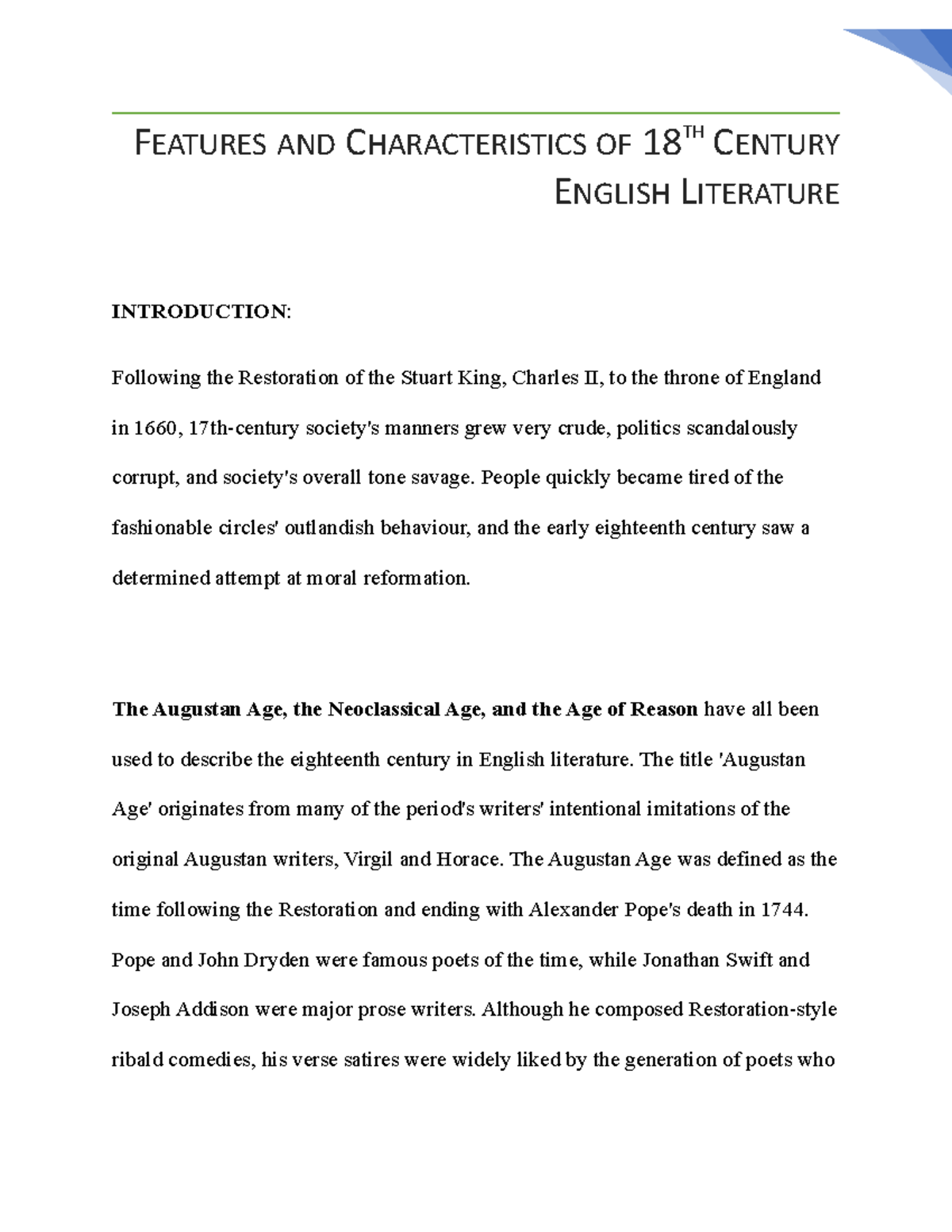 What Are The Features Of 18th Century English Literature