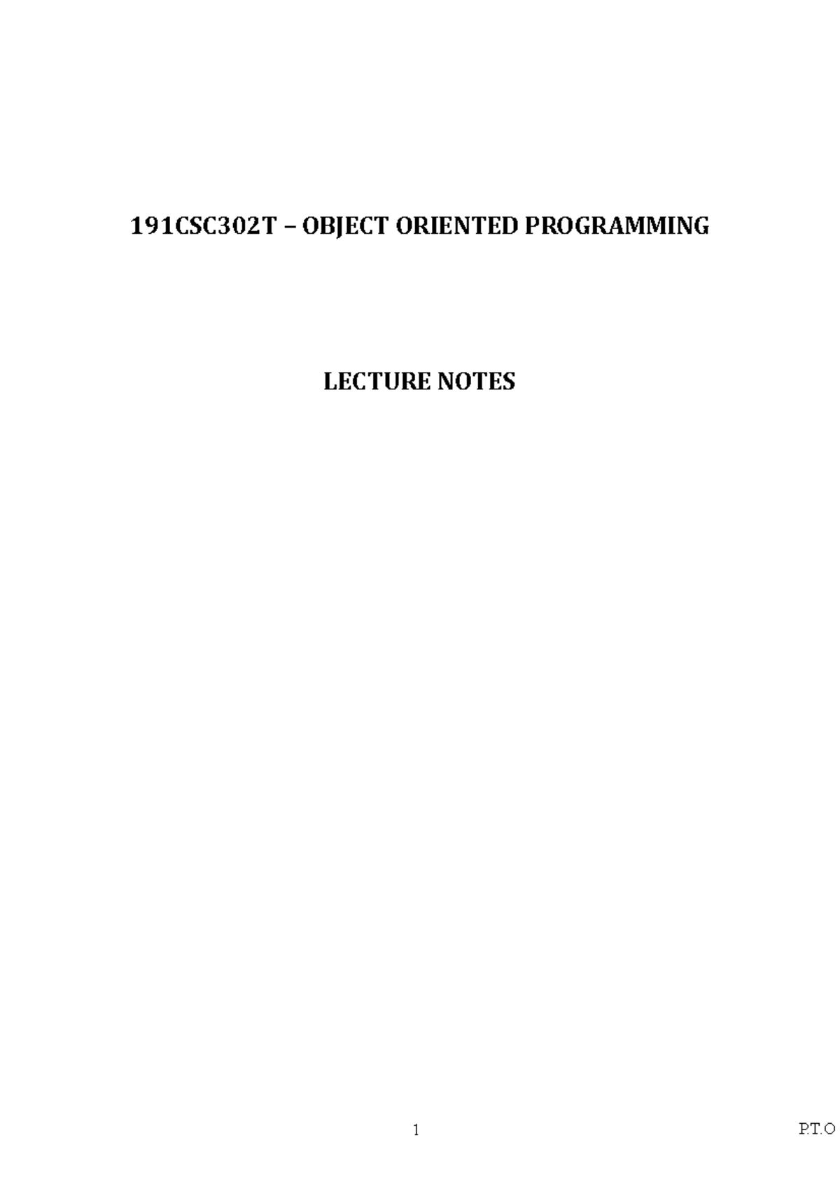 OOP Lecture Notes - 1 P.T 191CSC302T – OBJECT ORIENTED PROGRAMMING ...