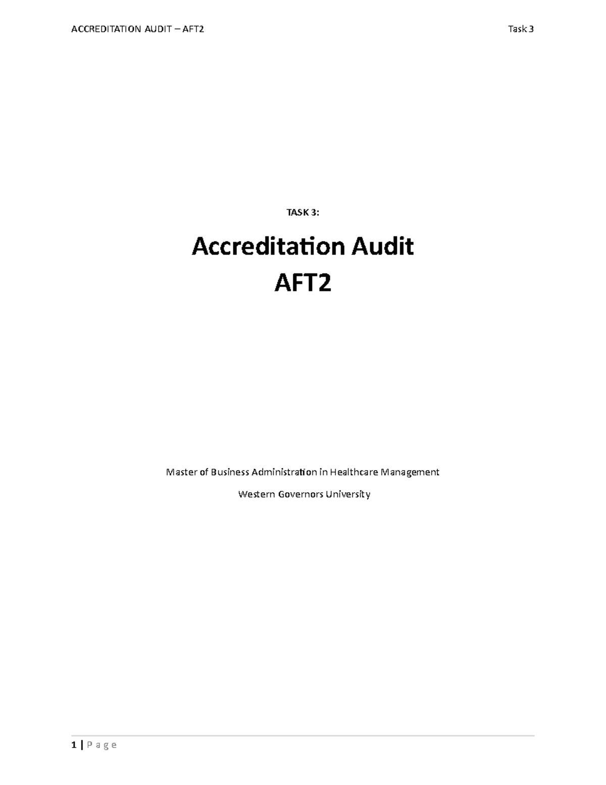 Audit TASK 3 - TASK 3: Accreditation Audit AFT Master Of Business ...