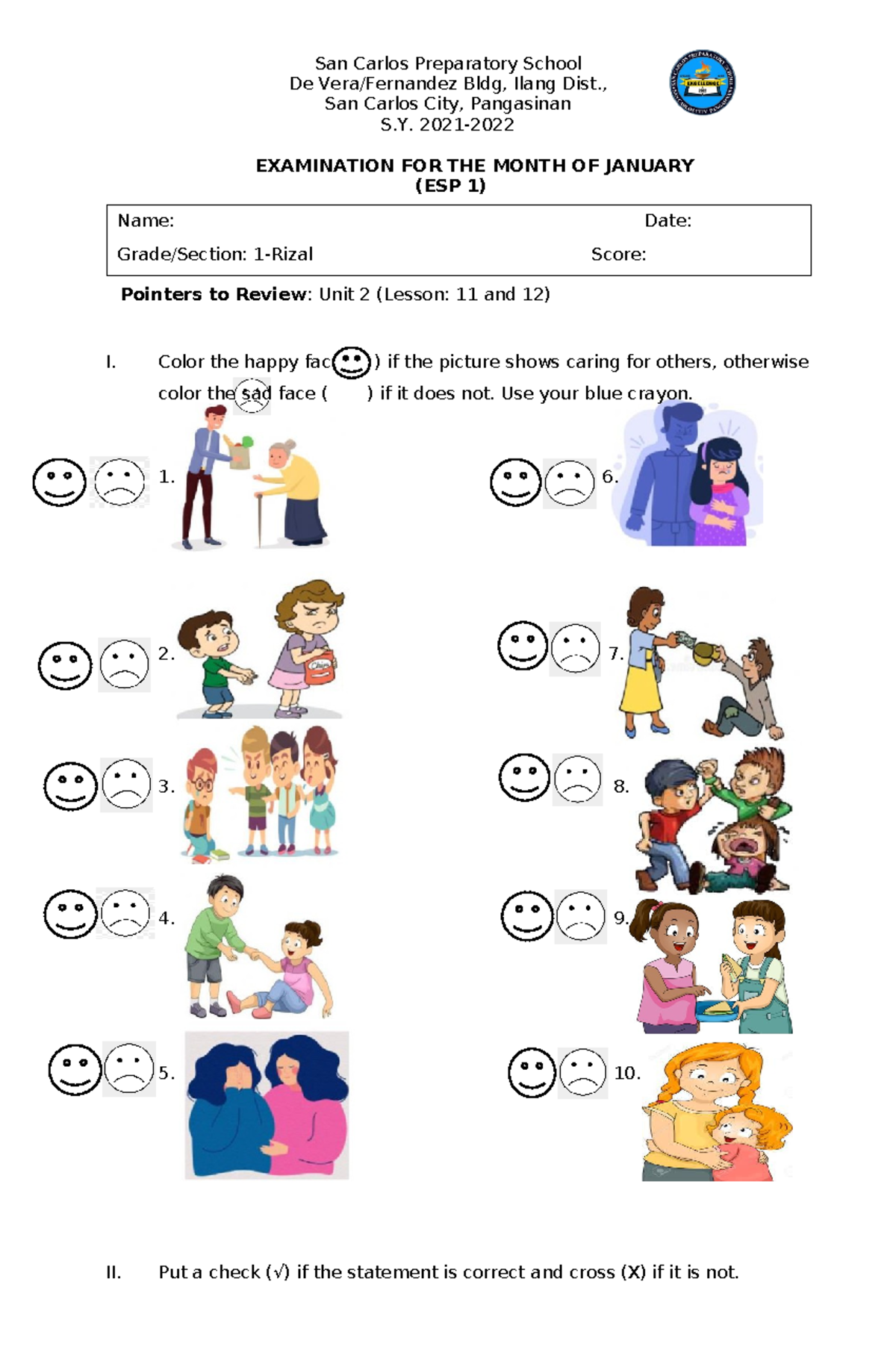 Sample EXAM Esp-1 - Bachelor of Secondary Education Filipino - San ...