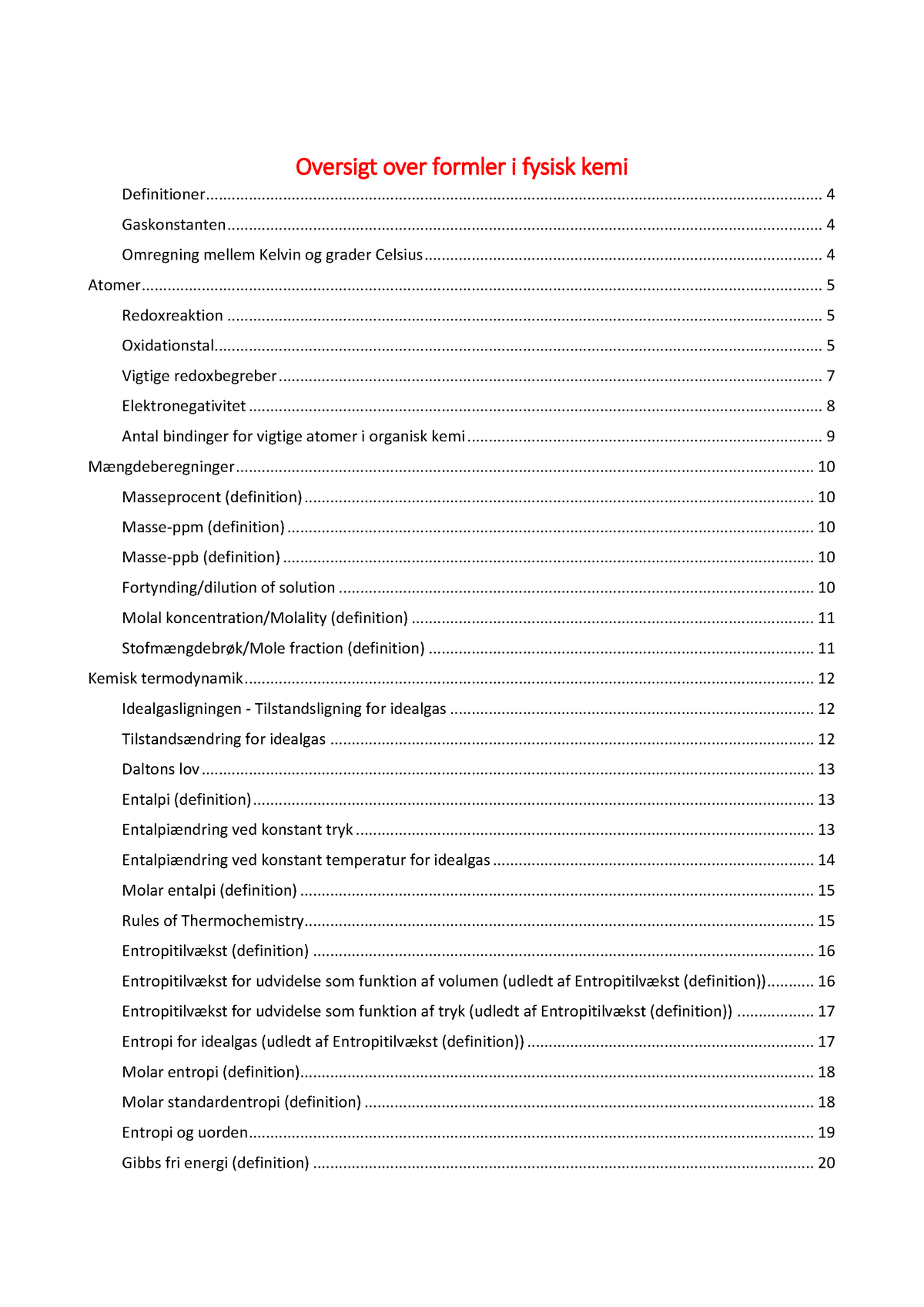 Oversigt Over Formler I Fysisk Kemi - Oversigt Over Formler I Fysisk ...