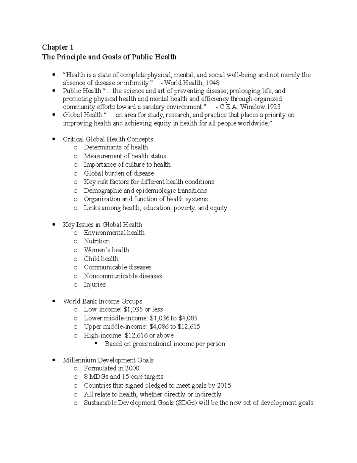 HEA 310 - Chapter 1 Notes - Chapter 1 The Principle and Goals of Public ...