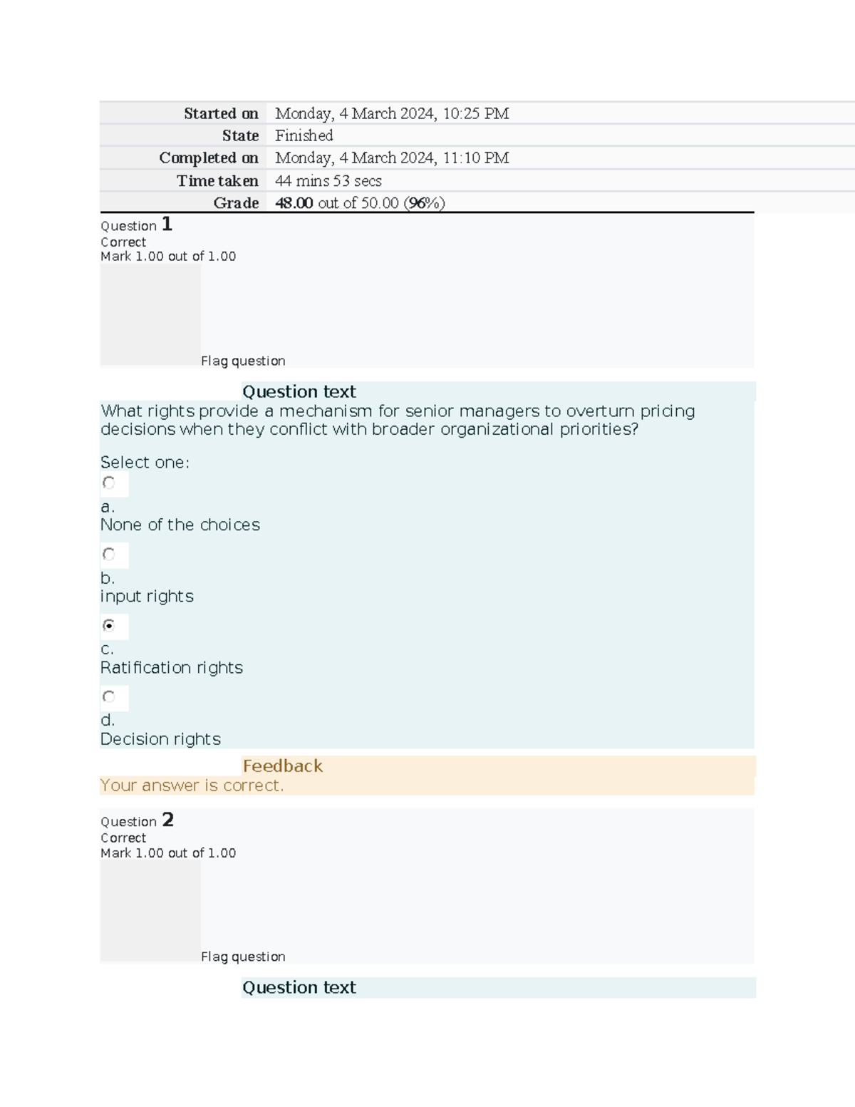 Pricing Strategy Midterm - Started on Monday, 4 March 2024, 10:25 PM ...