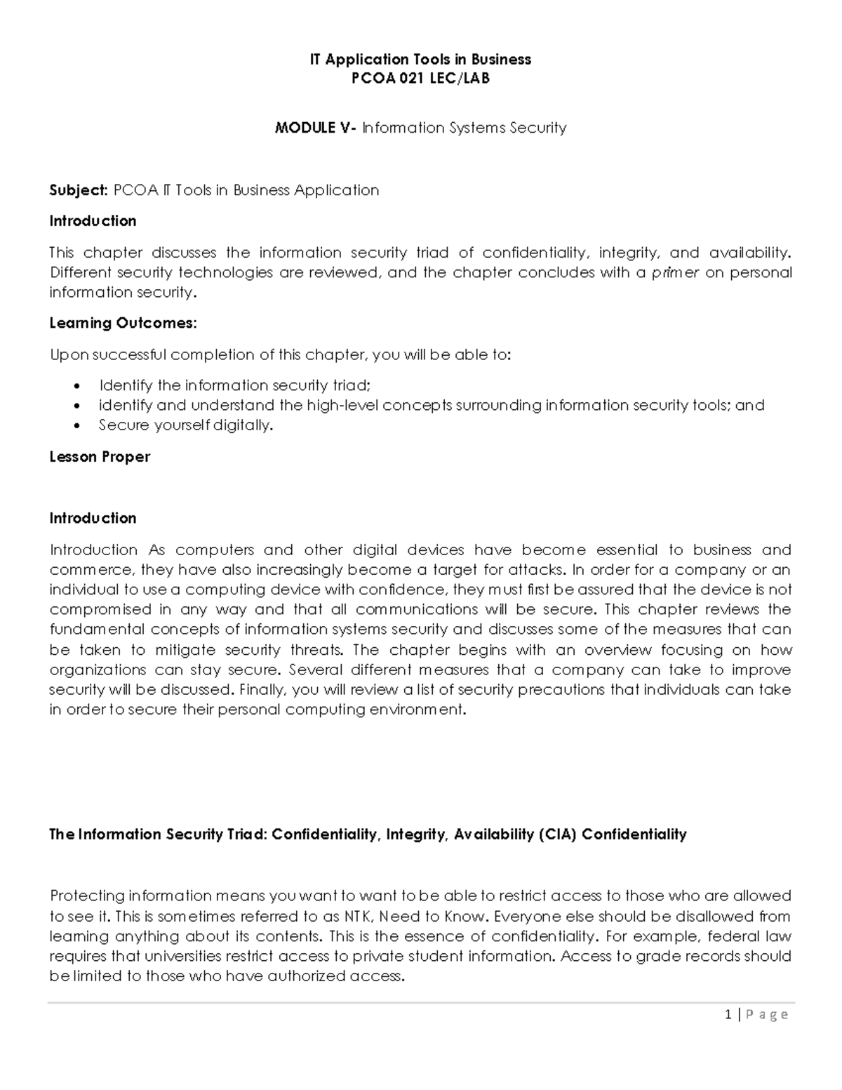 Module 5 Information Systems Security - IT Application Tools in ...