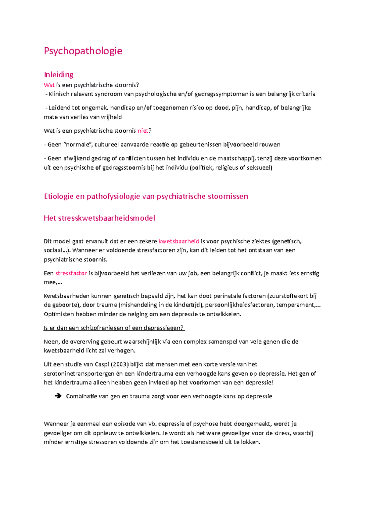 Psychopathologie samenvatting - Psychopathologie Inleiding Wat is een ...