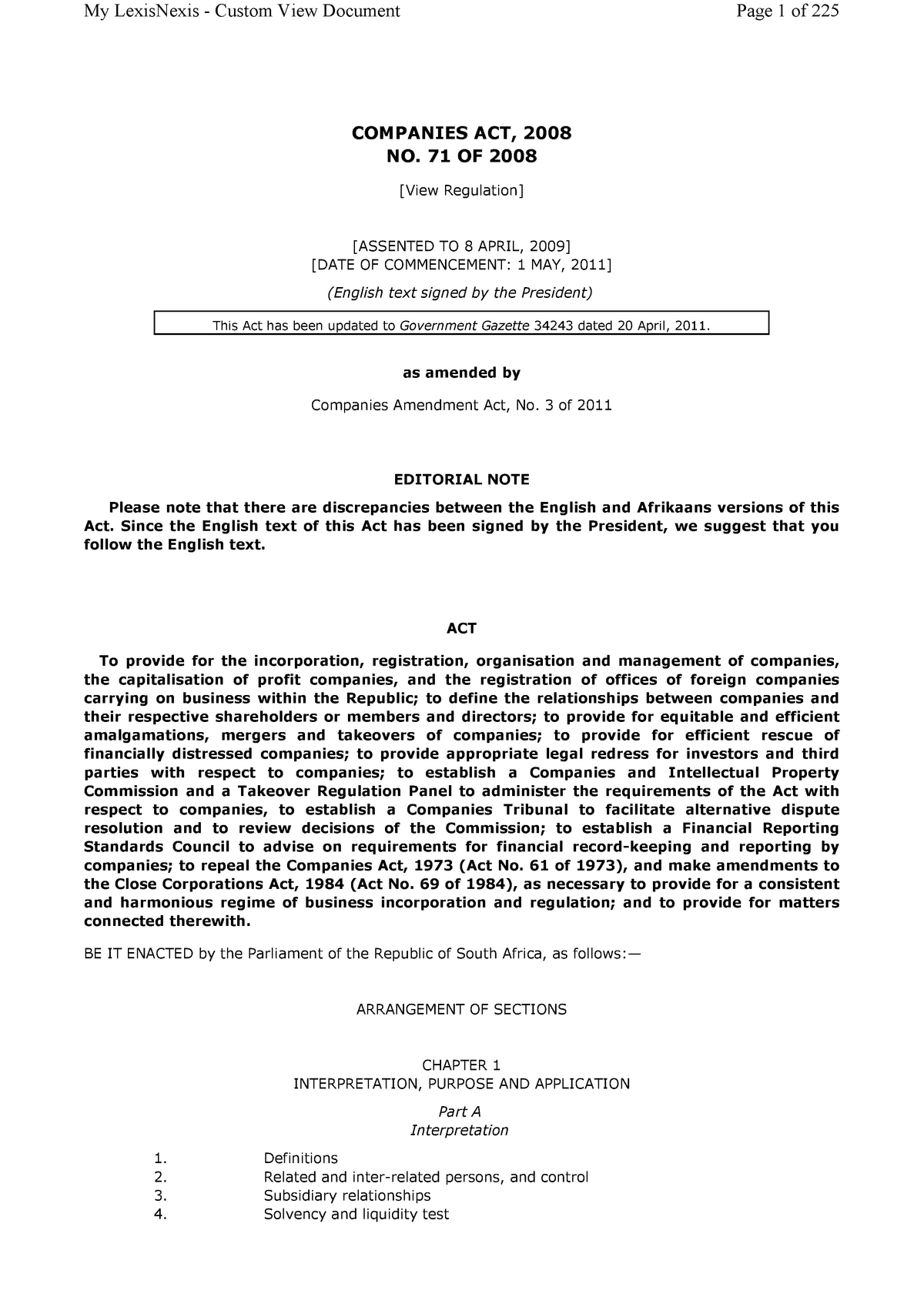 Companies Act consolidated - COMPANIES ACT, 2008 NO. 71 OF 2008 [View ...