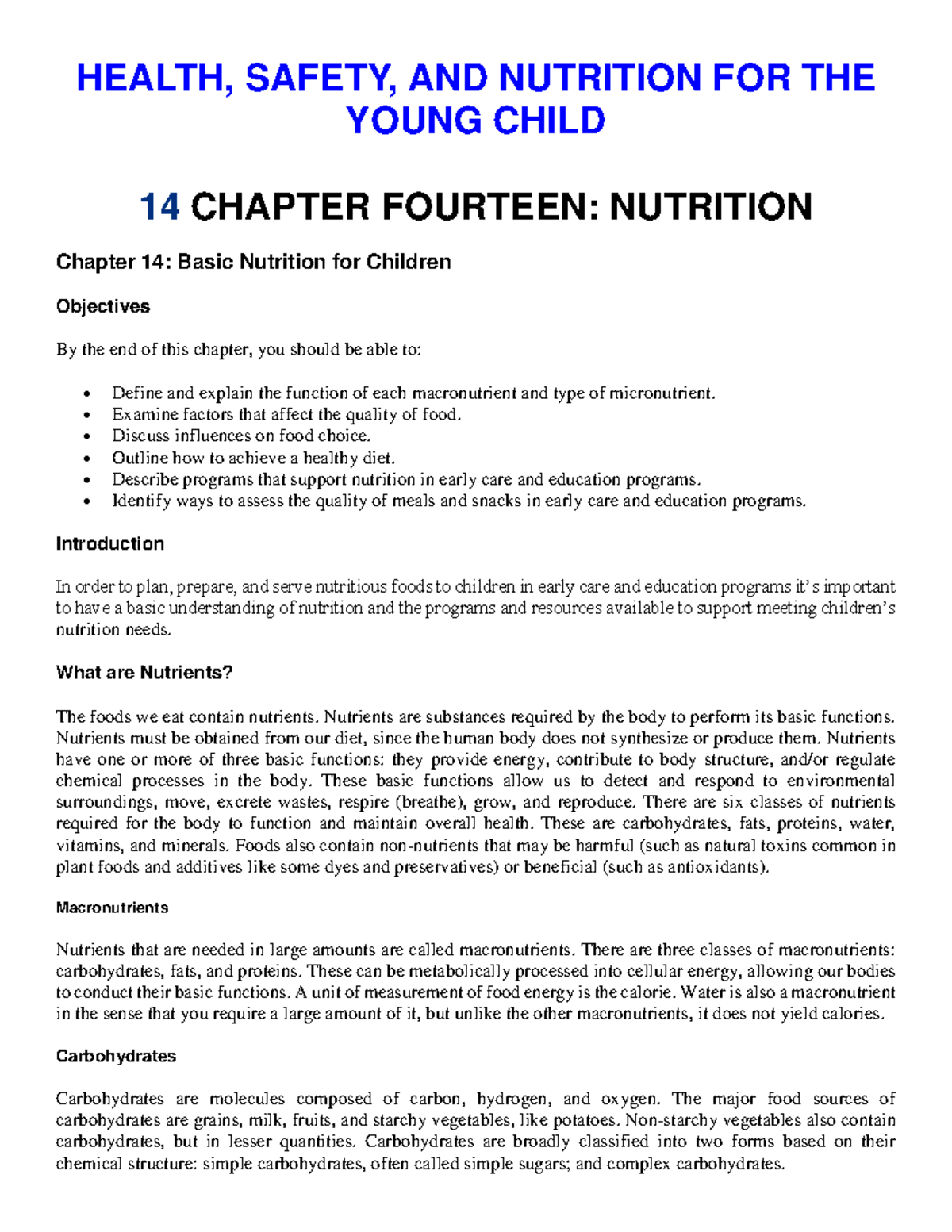 Chapter 14 - rthr7yi - HEALTH, SAFETY, AND NUTRITION FOR THE YOUNG ...